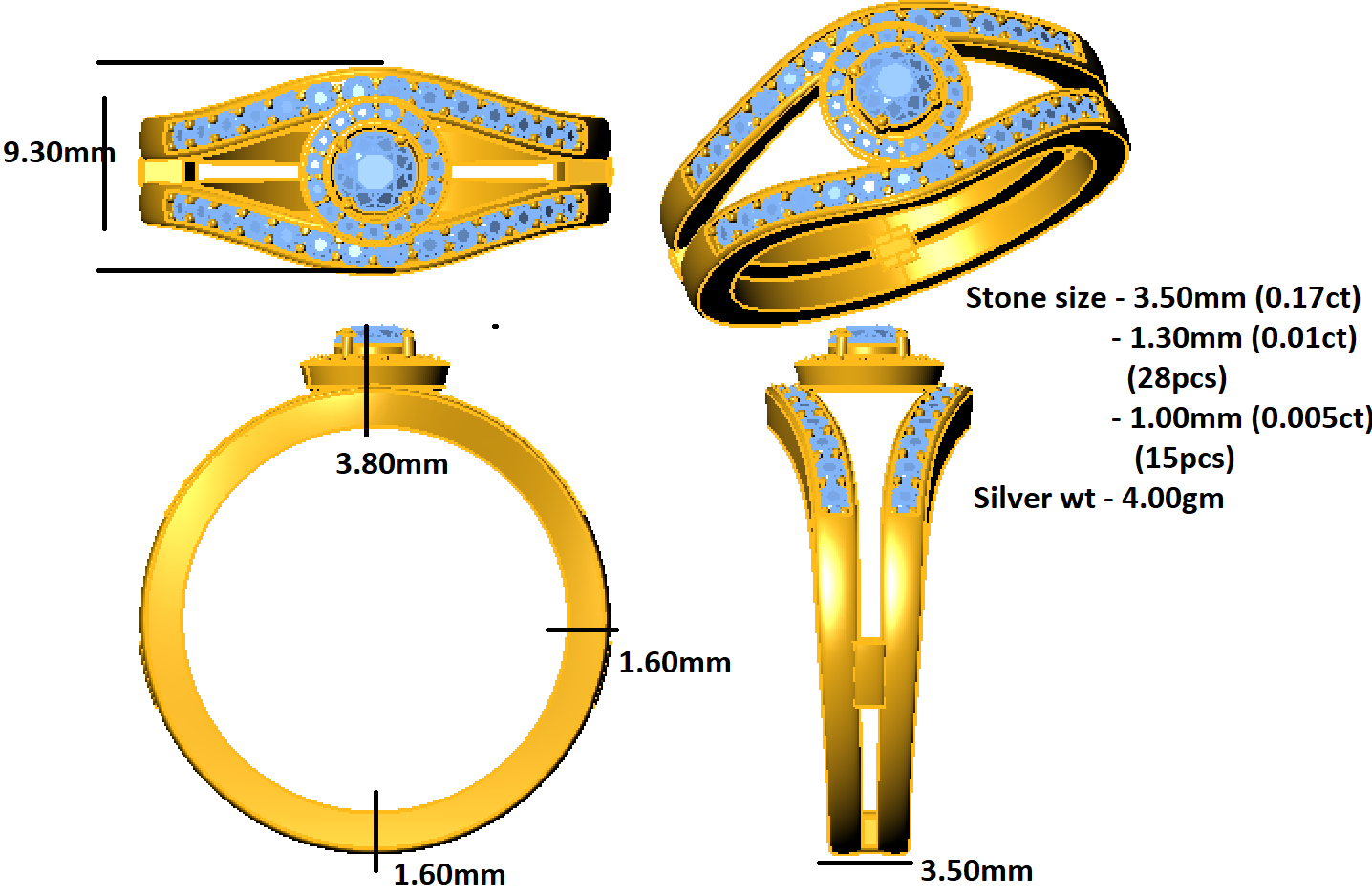 RKC ラウンドカット モアッサナイト イービルアイ結婚指輪 女性用 925 スターリングシルバー 14K ローズゴールドメッキ 重量 4 グラム 幅 3.50 ミリメートル