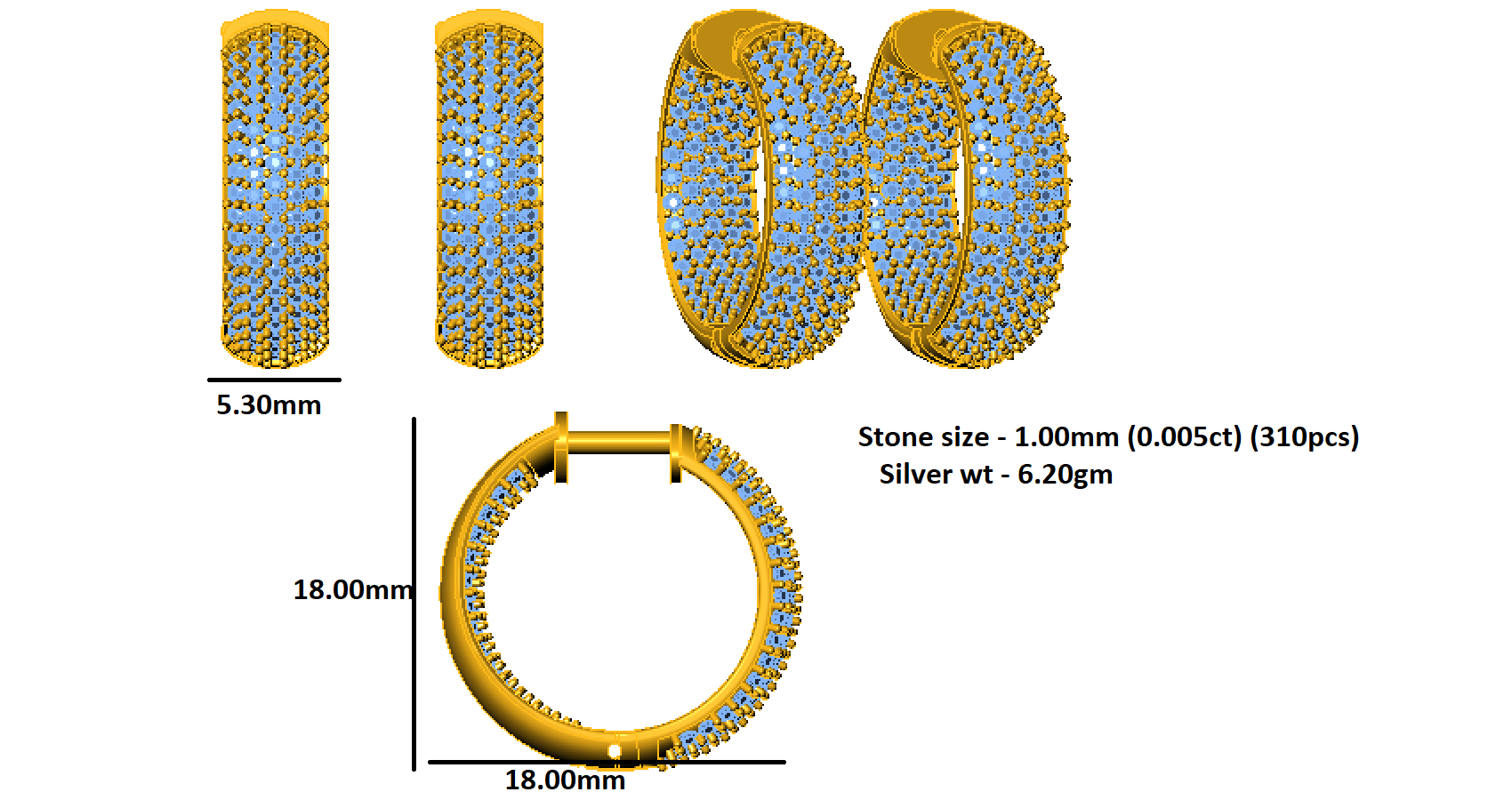 RKC 925 فضة استرلينية - حلق نسائي 14 قيراط وردي فوق المنتج بالوزن الارتفاع 18.00 ملم