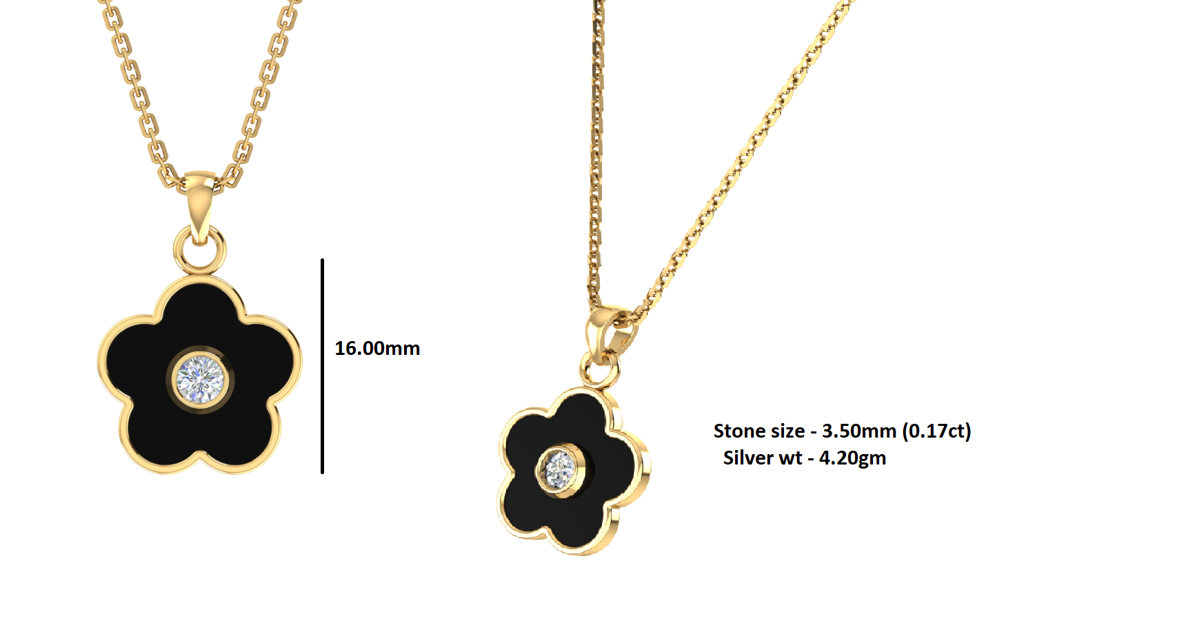 RKC 0.16Ct Moissanite Enamel Flower Pendant 925 Silver Jewelry 14K Yellow Gold Plated Product Weight 4.20gm Height 16.00mm