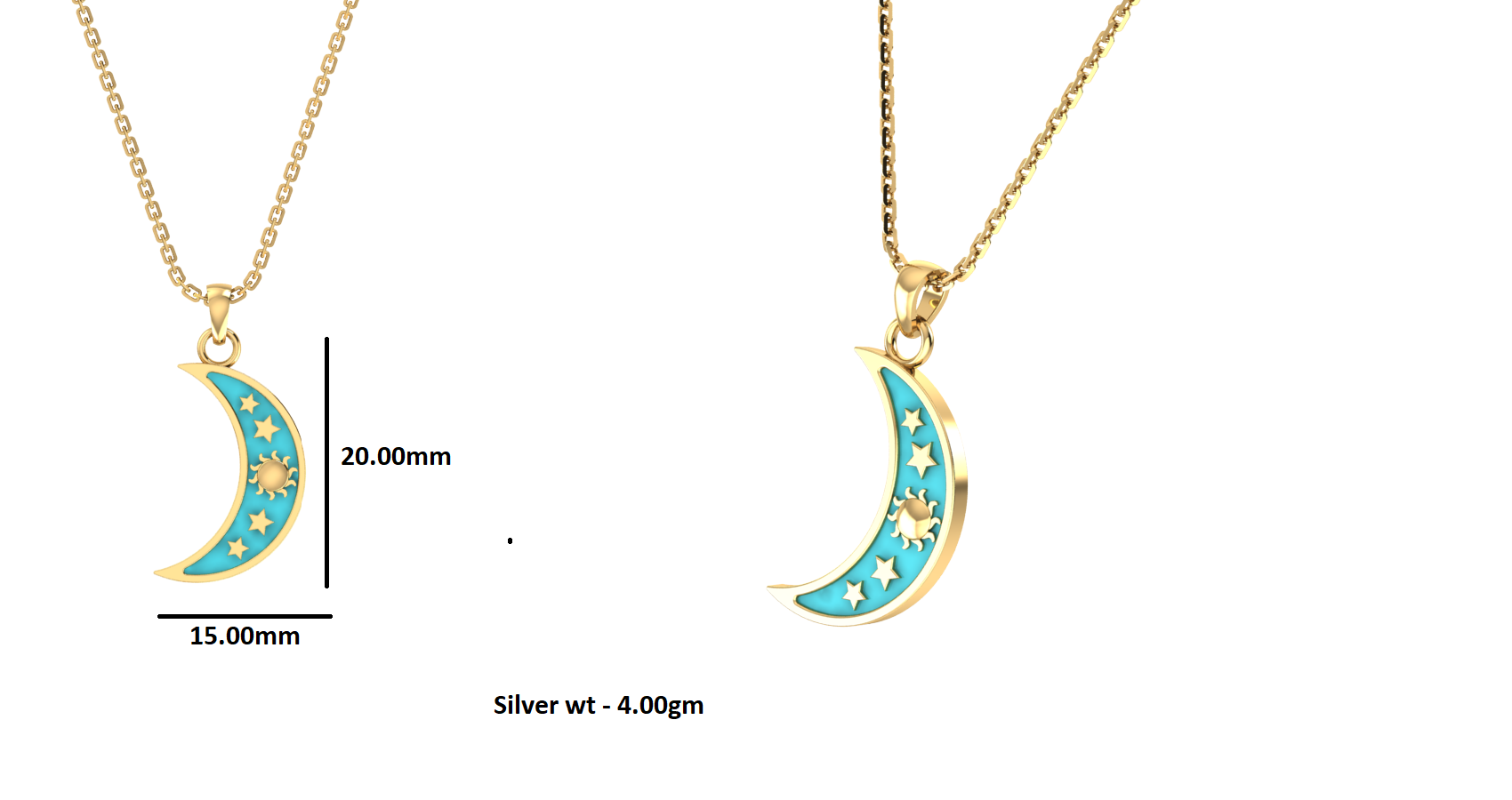 RKC zománcozott félhold medál 925 ezüst ékszer 14K rózsa aranyozott termék súly 4,00gm magasság 20,00mm