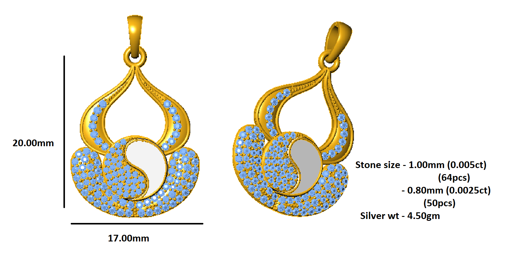 RKC 0.44Ct Moissanite Charm Pendant 925 Silver Jewelry 14K Yellow Gold Plated Wt 4.50gm Height 20mm