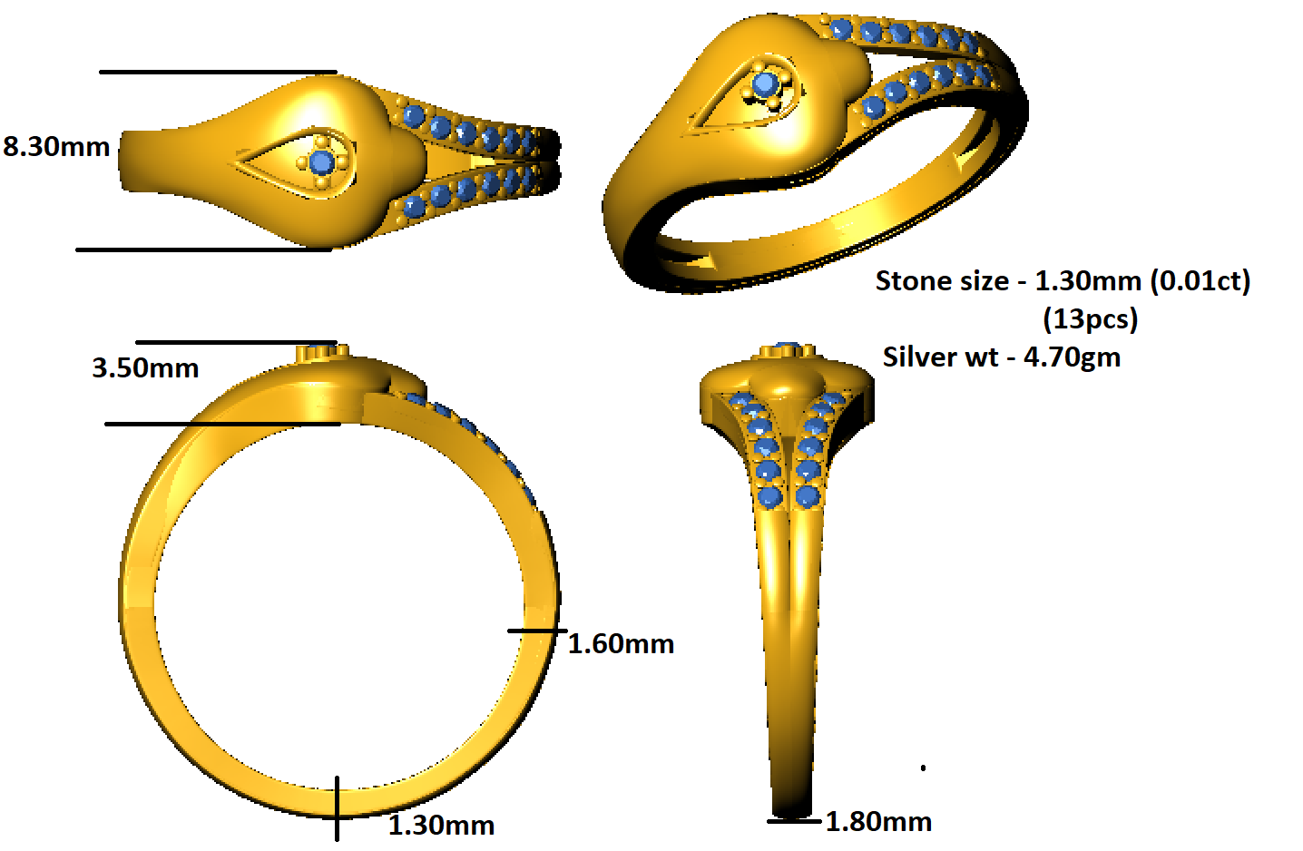 RKC Round Moissanite Women's Gifted Ring 925 Silver 14K Rose Gold Plated Wt 4.70 gm Width 1.80 MM