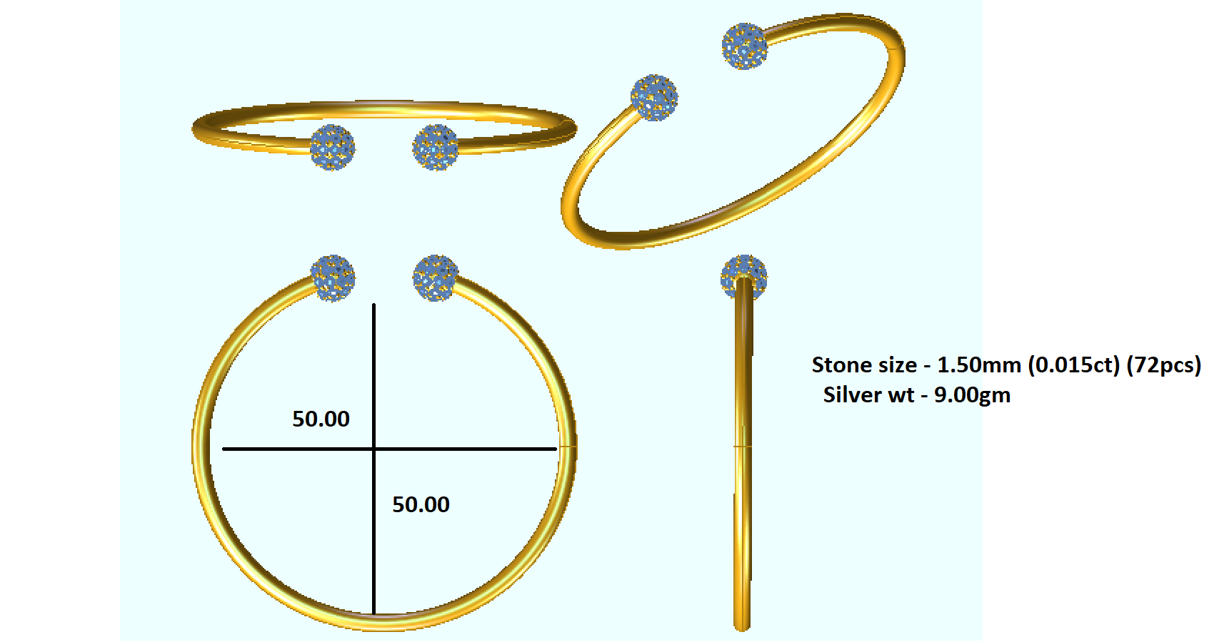 RKC 925 Ασημένιο 1,08 καρατίων Moissanite Γυναικείο βραχιόλι 14 καρατίων ροζ επιχρυσωμένο Wt 9,00gm Ύψος 50,00mm
