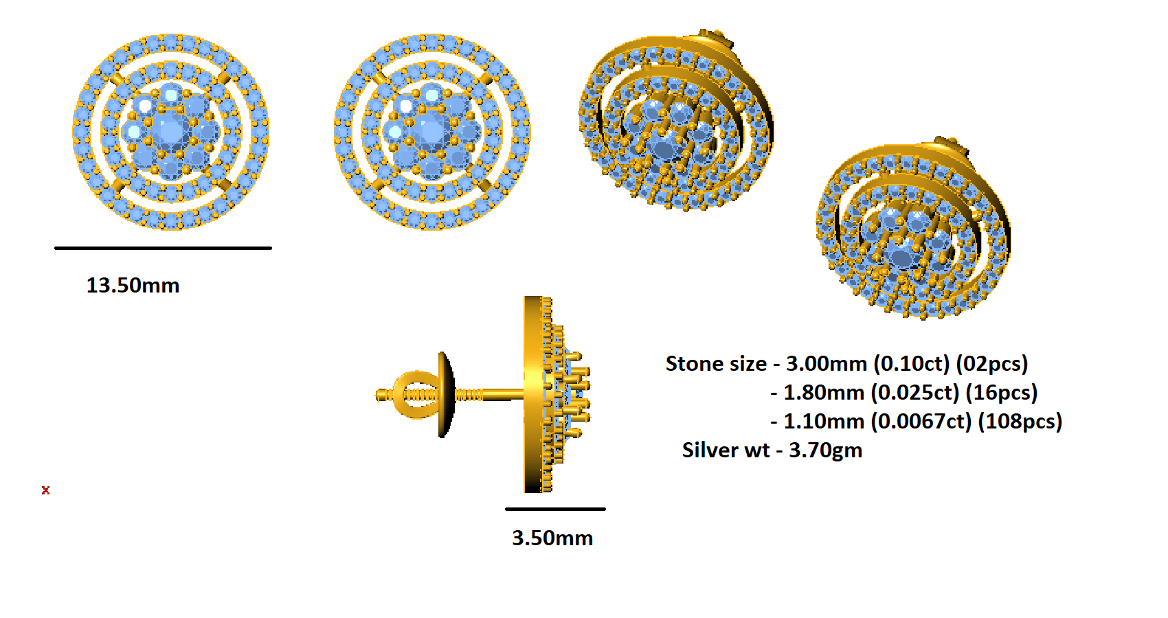 RKC 925 Sterling Silver Daily Wear Women Earring 14k Yellow Over Product Wt 3.70 GM Height 13.50 MM