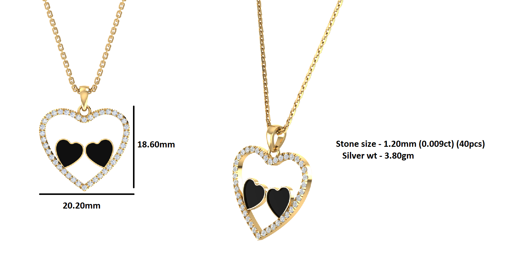 RKC 0.36Ct Moissanite Heart Enamel Pendant 925 Silver 14K Rose Gold Plated Wt 3.80GM Height 18.60MM