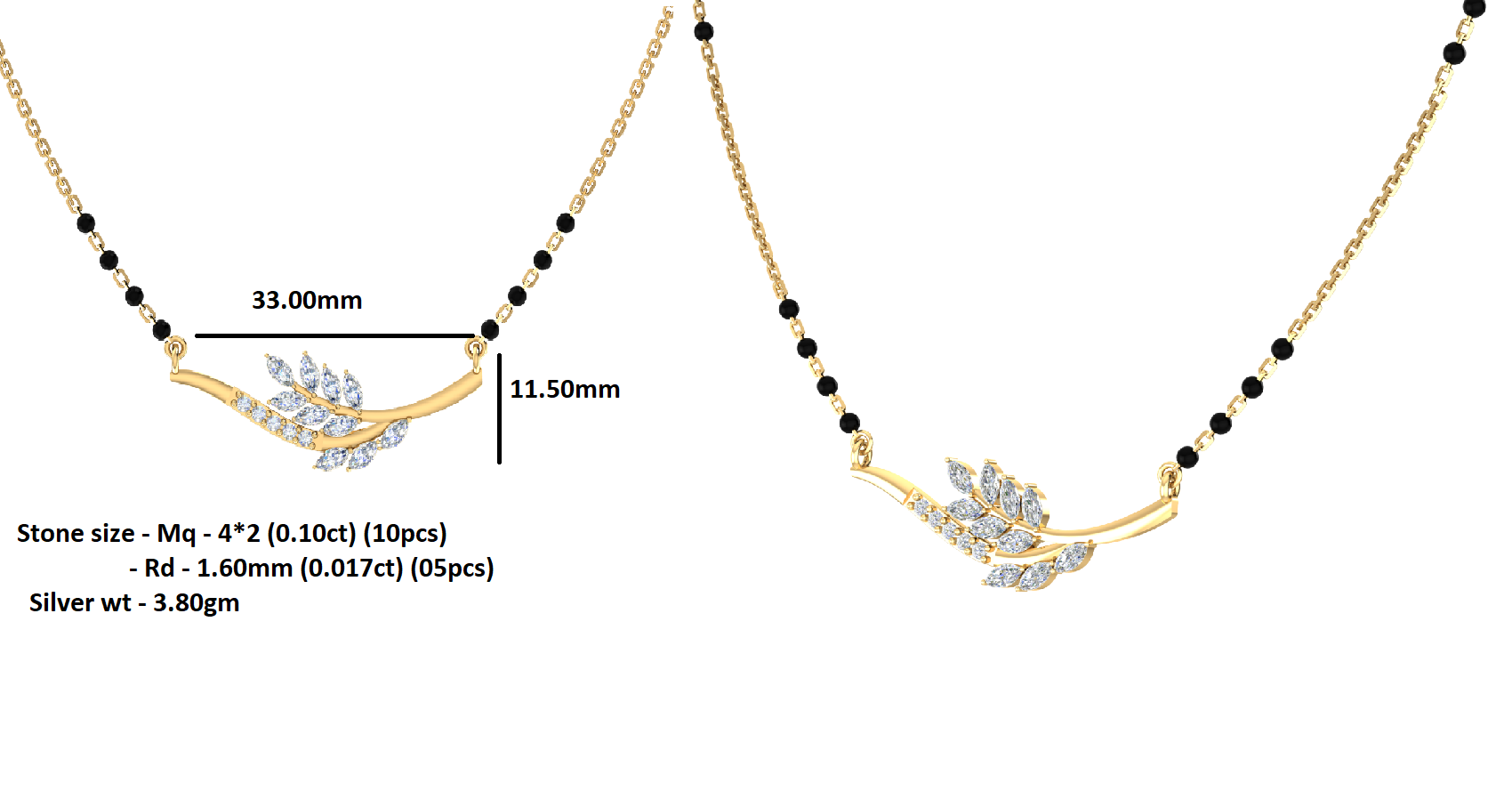 RKC 1 CT Moissanite Women Mangalsutra 925 Silver 14k Rose gold Plated Product Weight 3.80 GM Height 11.50 MM