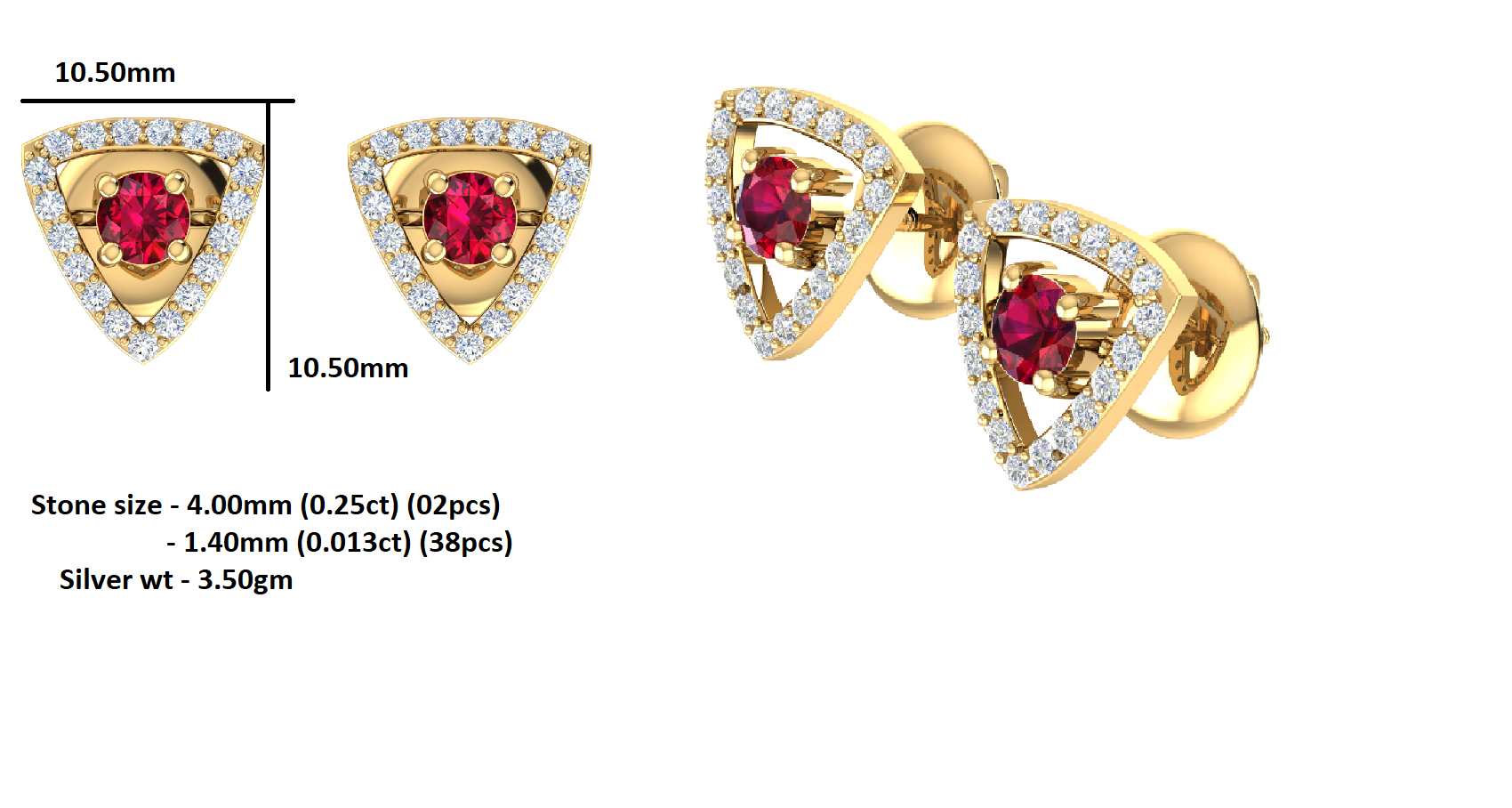 حلق نسائي من الفضة الإسترليني RKC 925 على شكل هالة 14 قيراط أصفر فوق الوزن 3.50 جرام ارتفاع 10.50 ملم