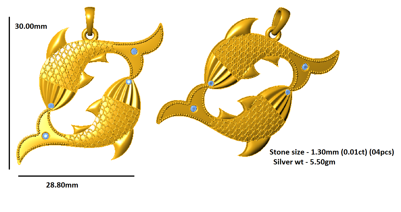 RKC 0.04Ct ऍमेथिस्ट फिश पेंडंट 925 चांदीचे दागिने 14K रोझ गोल्ड प्लेटेड 5.50gm उंची 30mm