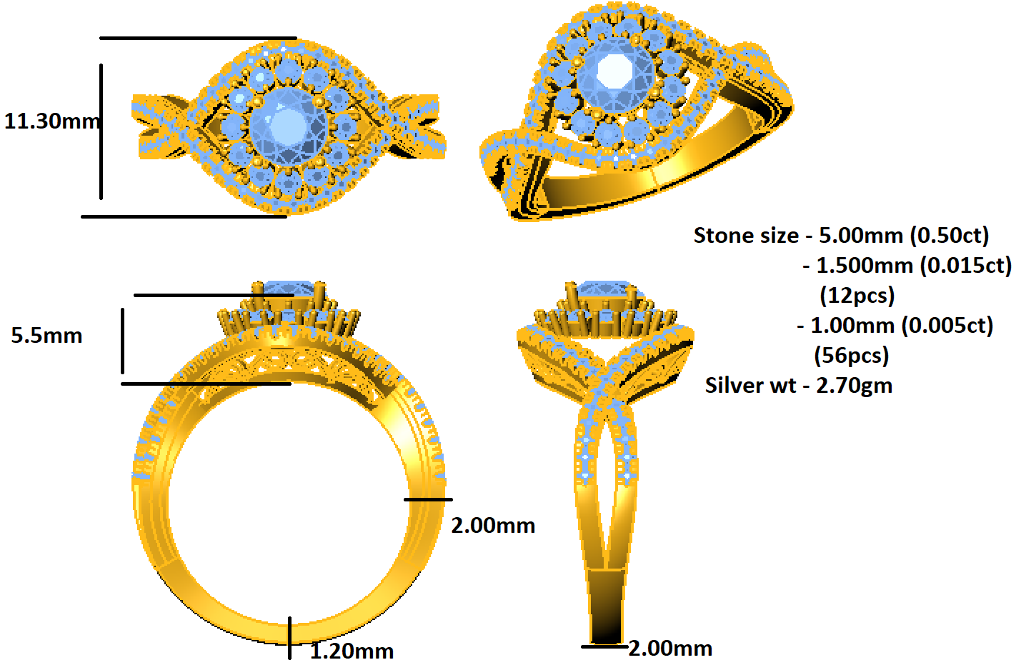 आरकेसी मोइसानाइट हेलो क्रॉस क्रॉस वेडिंग रिंग 925 सिल्वर 14K रोज़ गोल्ड प्लेटेड वजन 2.70 ग्राम चौड़ाई 2 एमएम