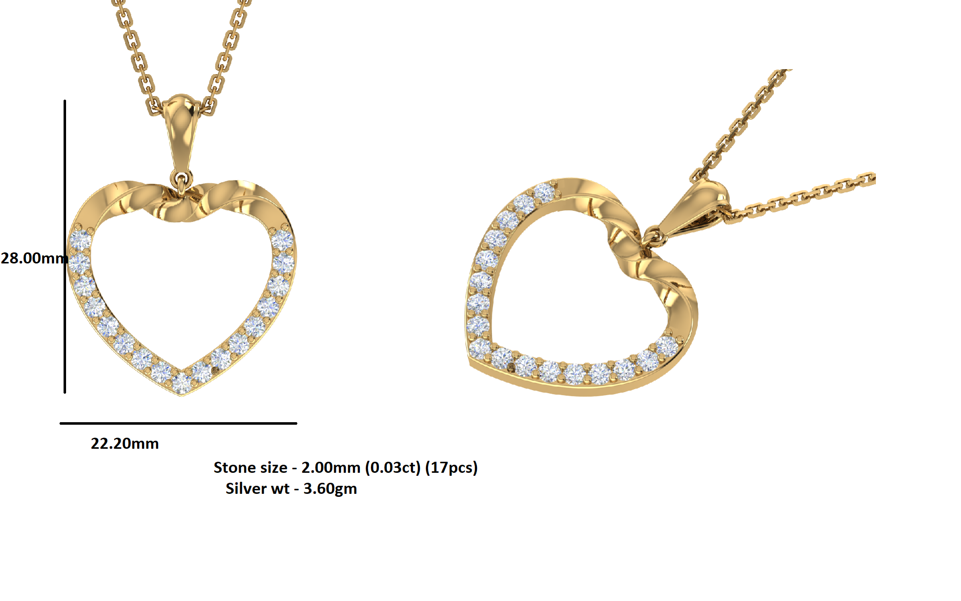 RKC 0.51Ct Moissanite Heart Pendant 925Silver Jewelry 14K White Gold Plated Wt 3.60gm Height 28mm.