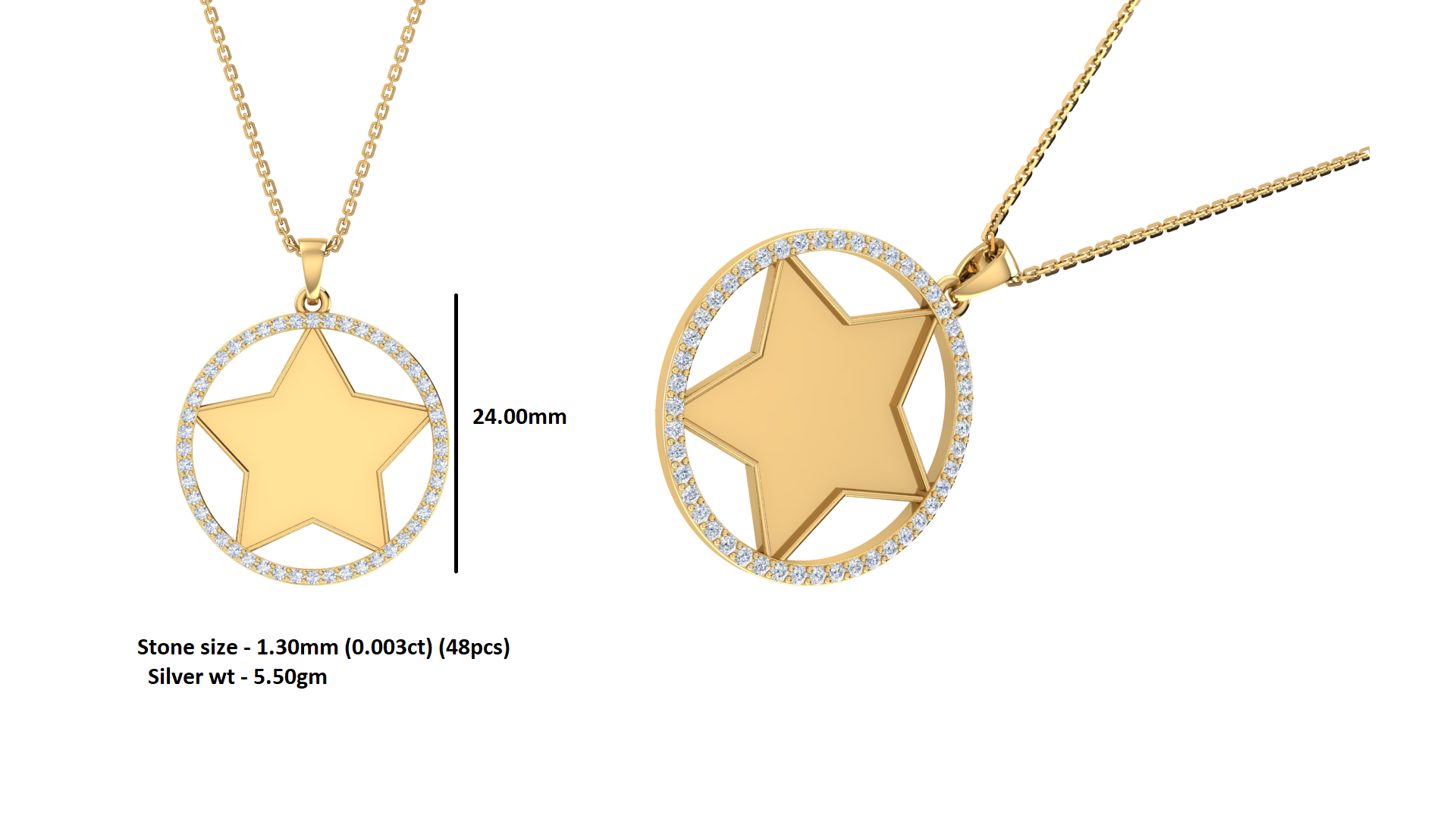 RKC Star Shape Cubic Zirconia Memory Add Own Photo Pendant 14k Yellow Gold Plated Weight-5.50 gm