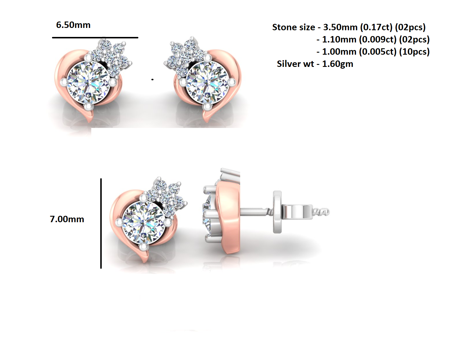 RKC Anting Kancing Mungil Lucu Anting Wanita Perak Murni 925 Moissanite Bulat untuk Anak Perempuan dengan 1.60 Gram