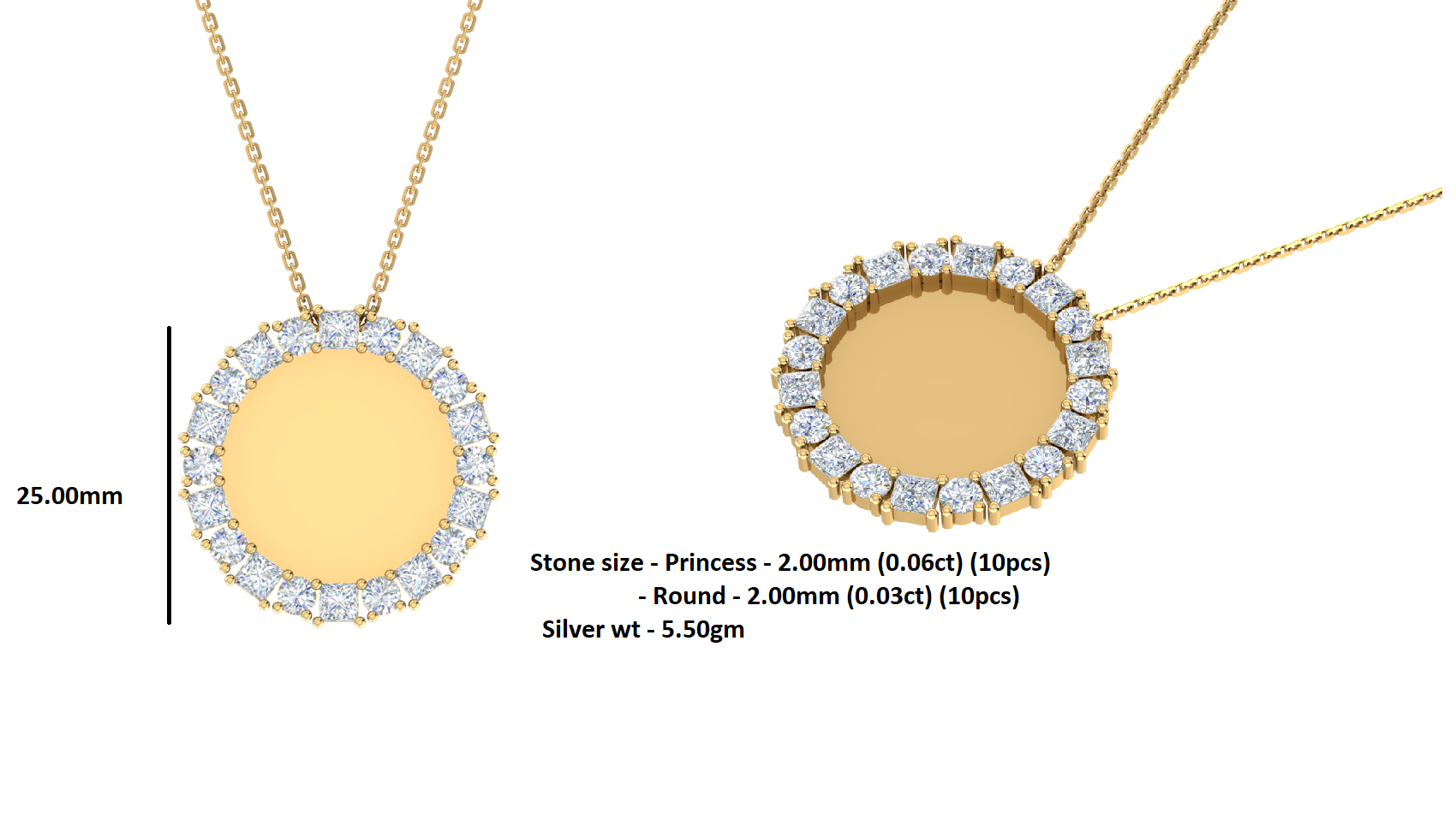 RKC 0.9 Ct Round And Princess Cut Diamond Photo Pendant Necklace 14k Yellow Gold Plated For Memory Weight - 5.50 gm