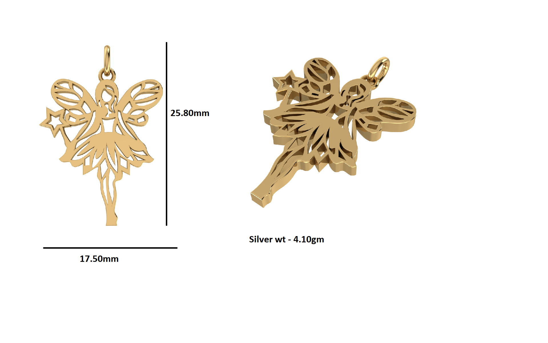 RKC অ্যাঞ্জেল দুল 925 সিলভার জুয়েলারী 14K রোজ গোল্ড প্লেটেড Wt 4.10gm উচ্চতা 25.80mm