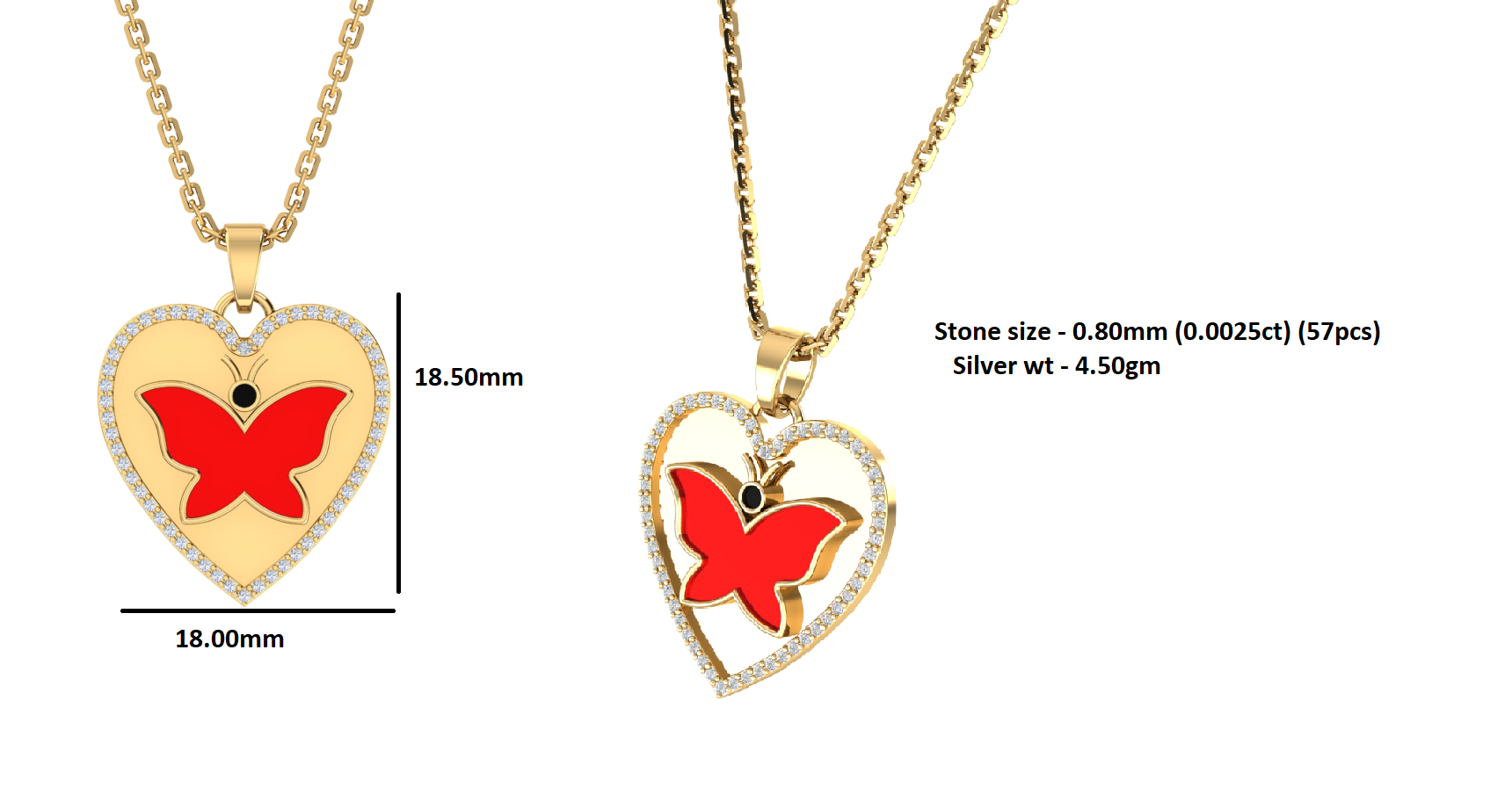 RKC 0.14Ct Moissanite Heart Enamel Pendant Necklace 925 Silver Jewelry 14K Yellow Gold Plated Product Weight 4.50gm Height 18.50mm