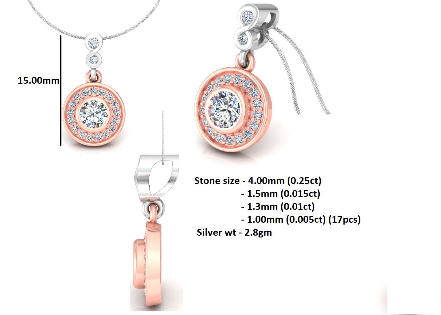 RKC সিলভার হ্যালো 0.55 CT ময়সানাইট রাউন্ড উইমেন দুল 925 সিলভার Wt 2.8 গ্রাম উচ্চতা 15 মিমি