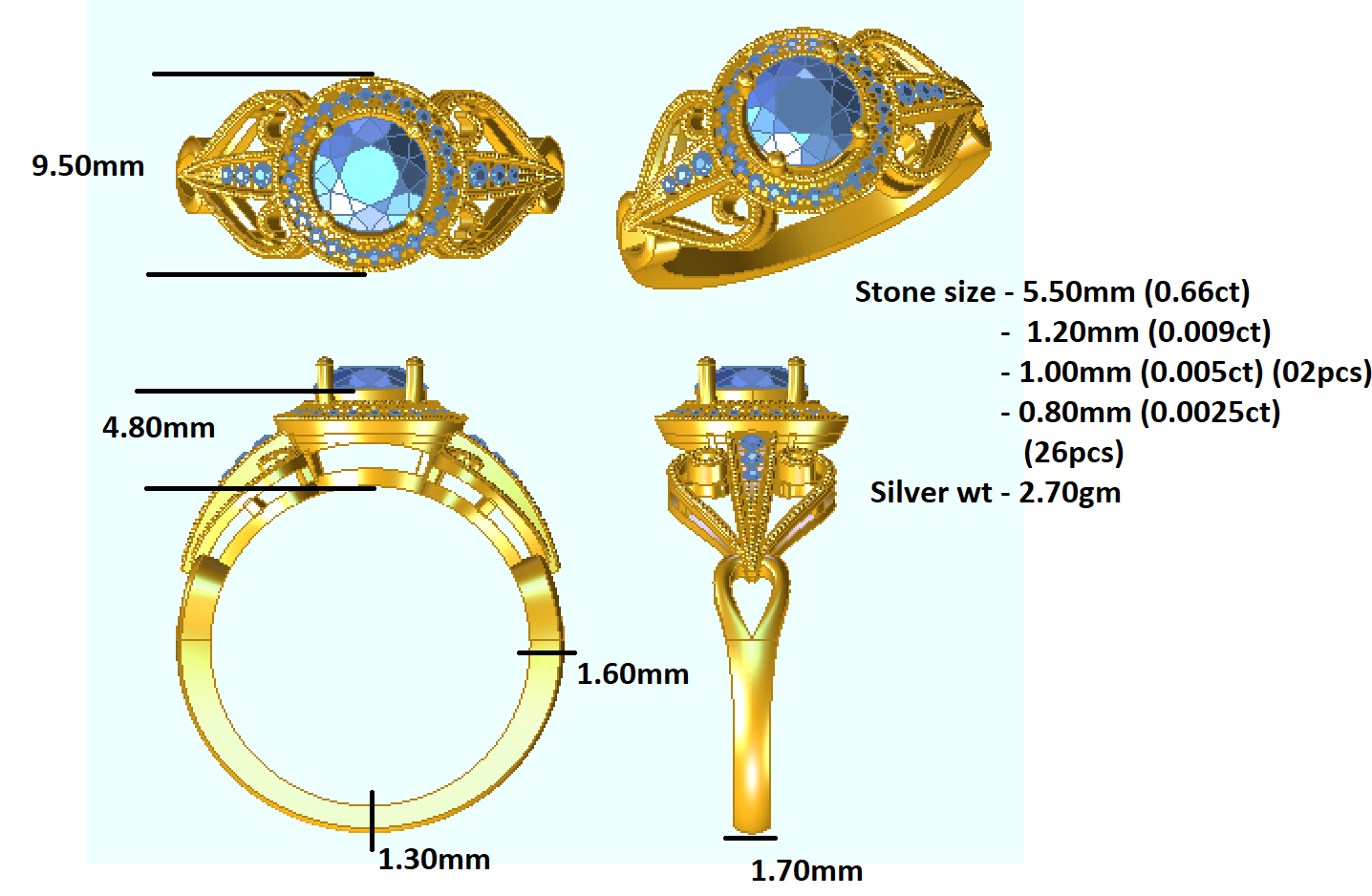 RKC Round Cut Moissanite Art Deco Engagement Ring 925 Silver 14K Rose Gold Plated Wt 2.70 gm Width 1.70 MM