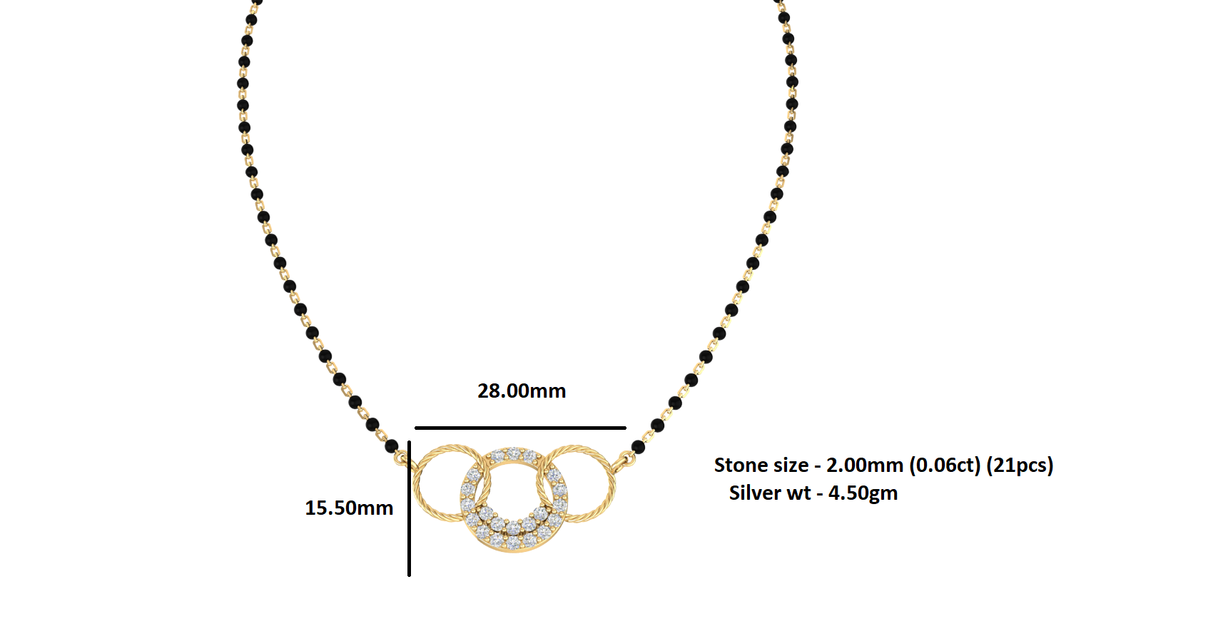 RKC 1.26Ct Moissanite Women Mangalsutra 925 Silver 14k Yellow gold Plated Product Weight 4.50gm Height 15.50mm