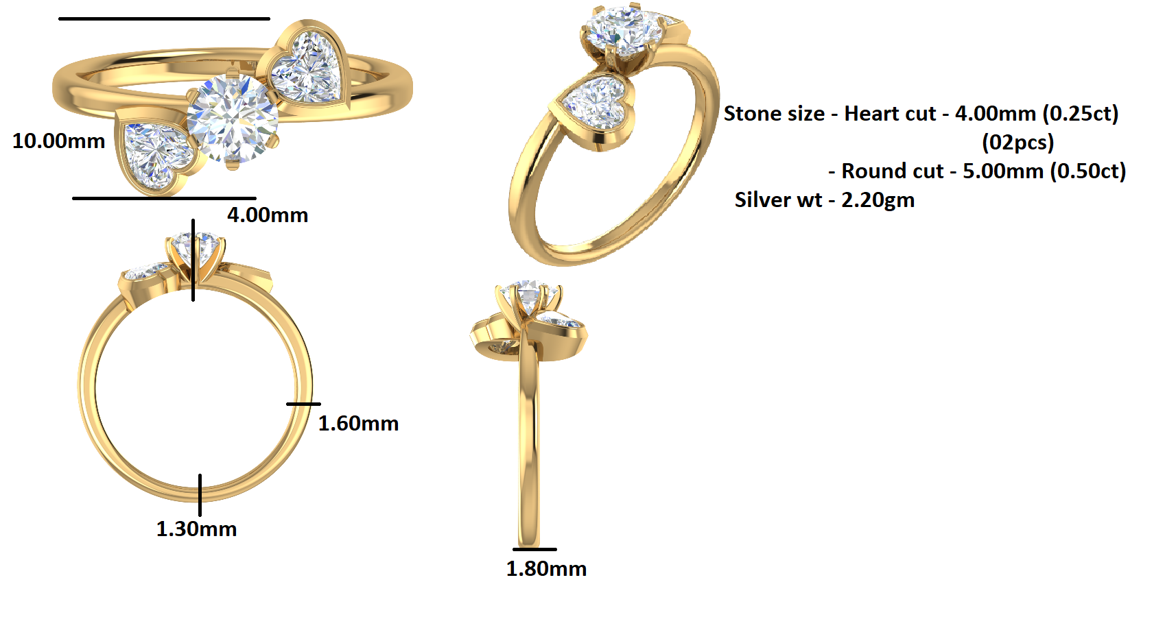 মহিলাদের Wt 2.20gm এর জন্য RKC রাউন্ড থ্রি-স্টোন এনগেজমেন্ট রিং 925 সিলভার 14K হলুদ সোনার প্রলেপ