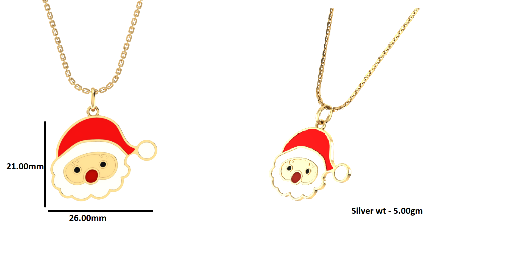 Кулон Санта-Клаўса з эмаллю RKC, срэбра 925 пробы, пакрыццё з белага золата 14 карат, вага 5,00 ГМ, вышыня 21,00 мм