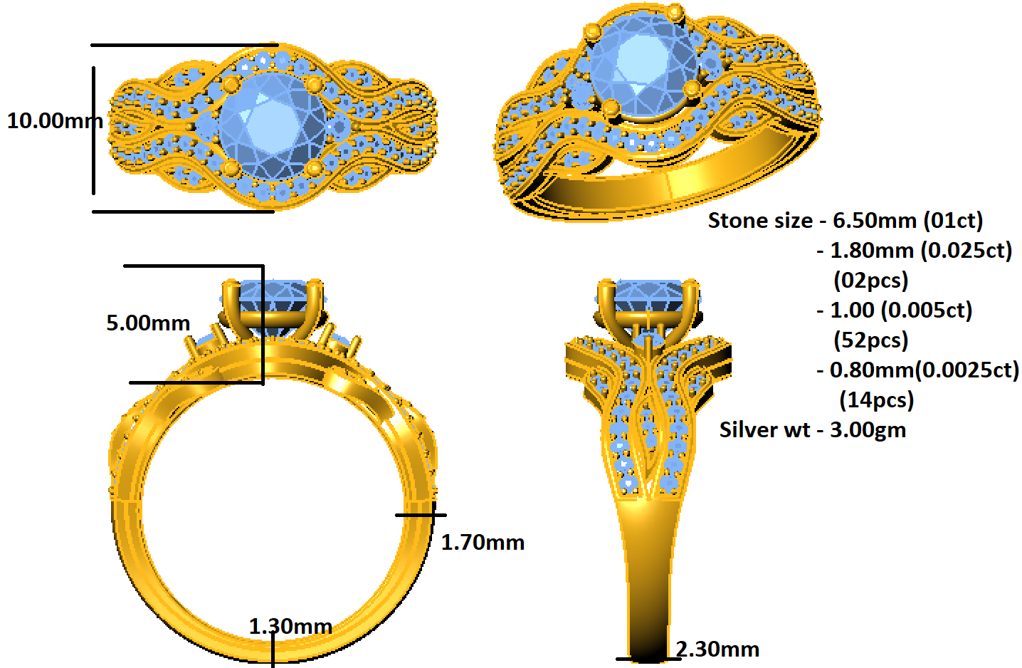 RKC 1.35 Ct Moissanite Engagement Ring 925 Silver Yellow/White/Rose Plated For Women's Weight 3gm And Width 2.30 mm