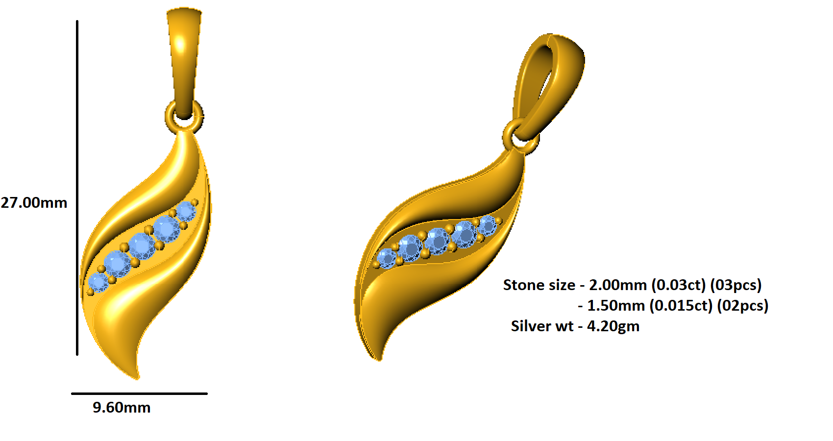 RKC 0.12Ct Emerald Charm Pendant 925 Silver Jewelry 14K Yellow Gold Plated Wt 4.20gm Height 27mm