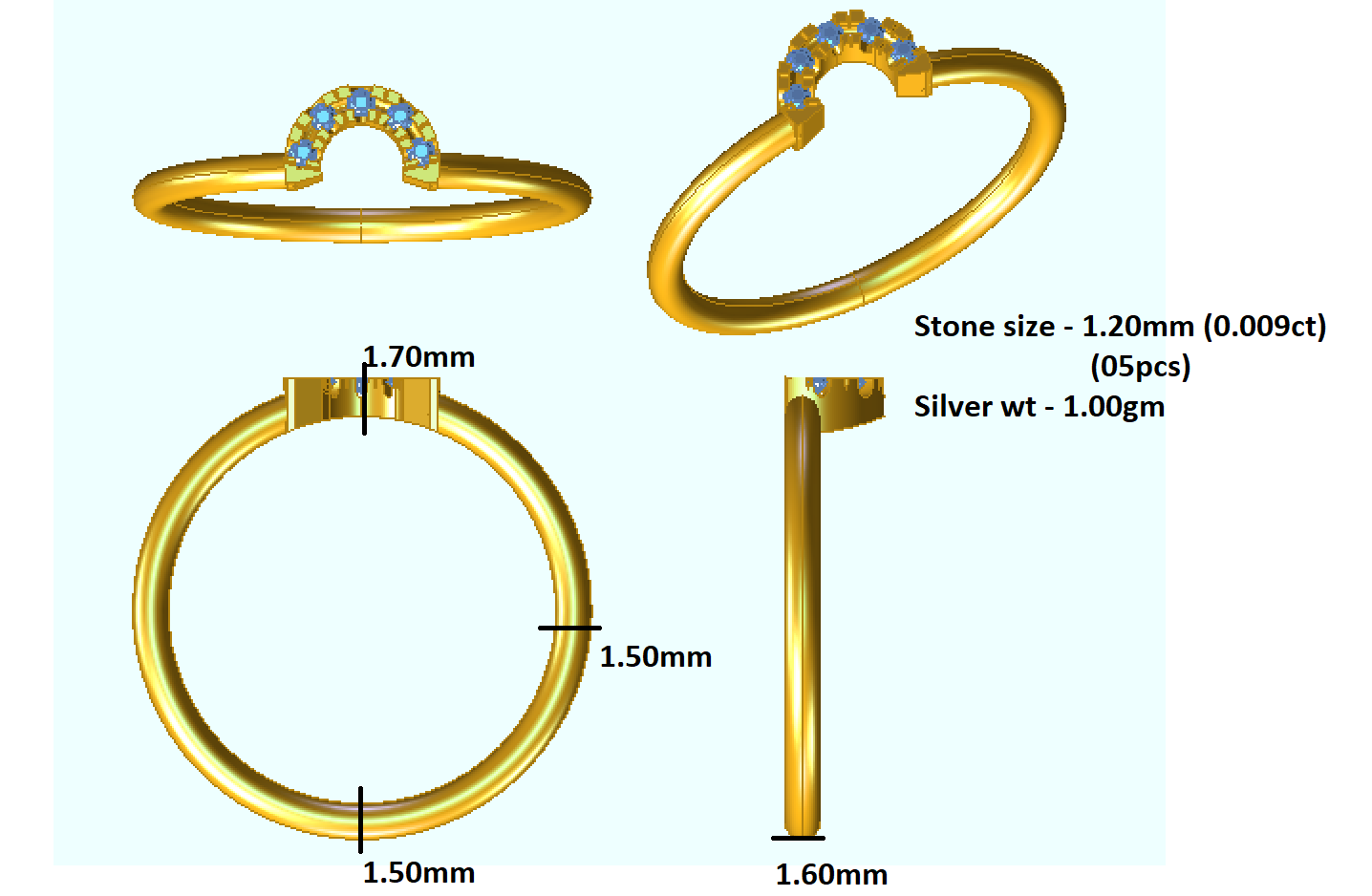 Заручальны пярсцёнак RKC з муасаніта, срэбра 925 пробы, пакрыццё з жоўтага золата 14 пробы для жанчын, вага 1 г і шырыня 1,60 мм