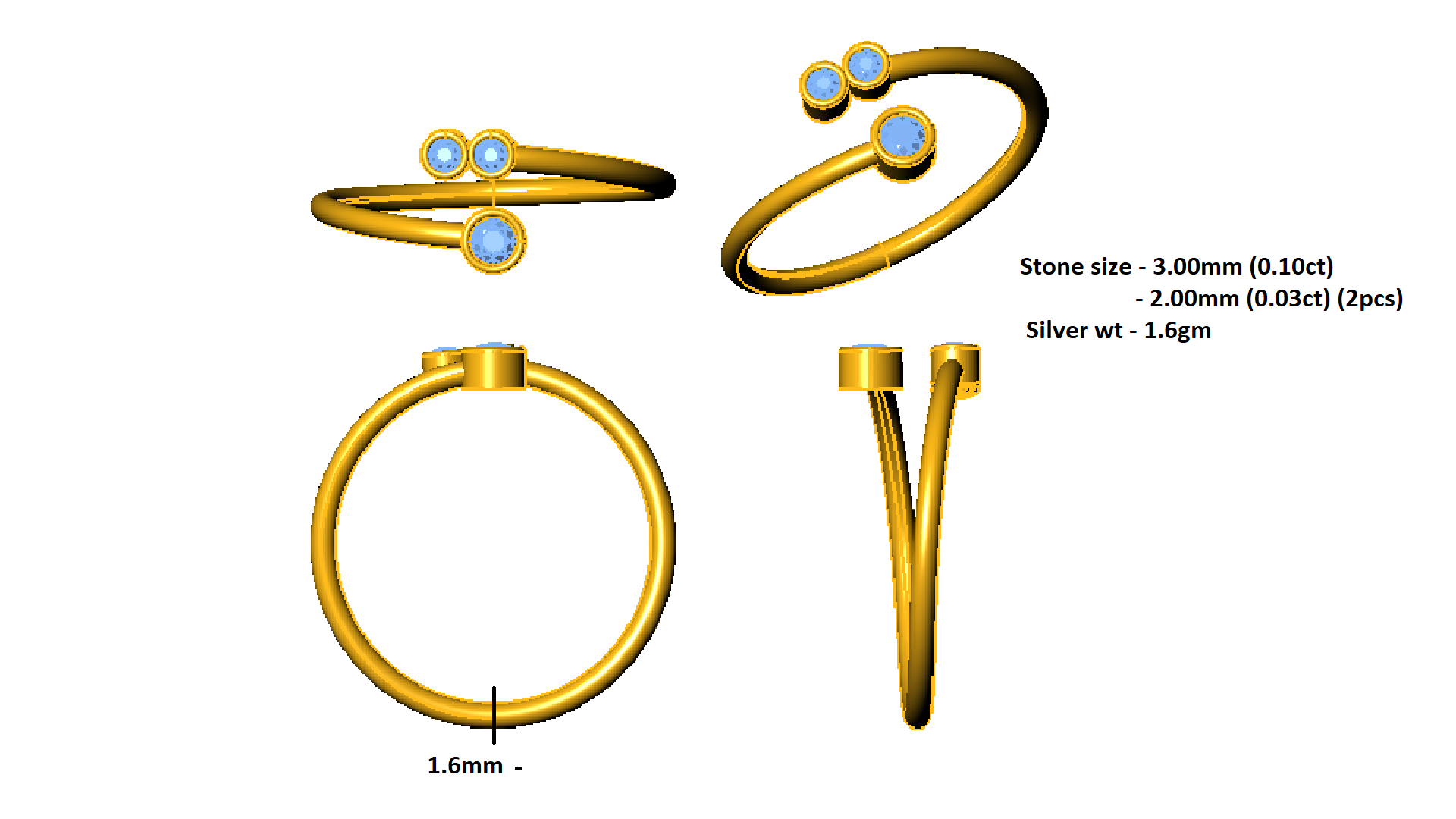 RKC 925 Silver Moissanite Open Band For Her Promise Bypass Ring Band 14K Rose Gold Plated Wt 1.6 gm