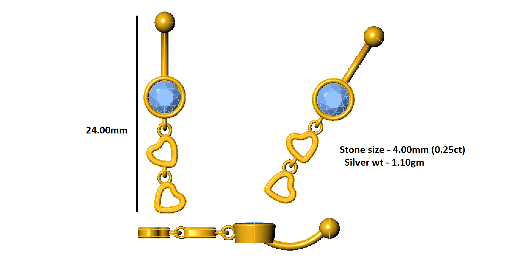 RKC JEWELRY 925 Sterling Silver Women Belly Button Jewelry 14k Yellow Gold Plated Product Wt 1.10 gm