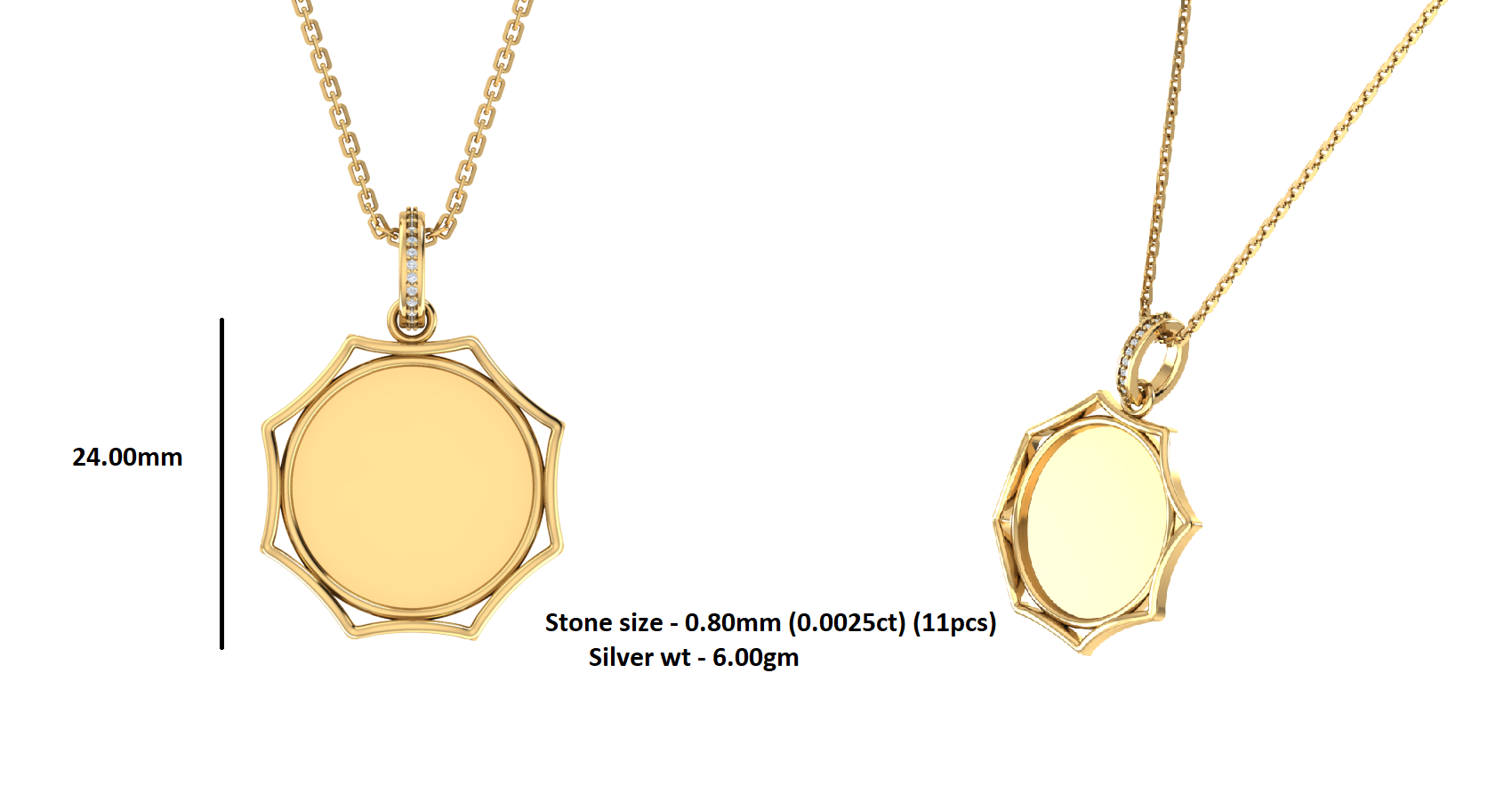 RKC 14k Yellow Gold Plated Round Cut Moissanite Photo Pendant Necklace With Chain 18 Inch