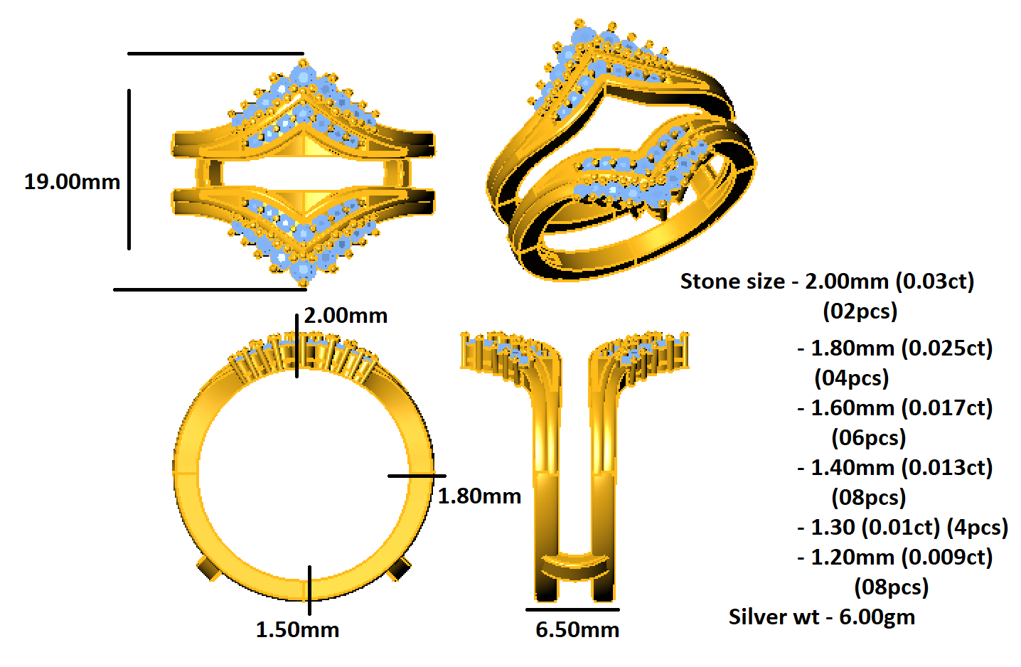RKC Moissanite 925 Sterling Silver Wedding Enhancer Guard Engagement Ring 14K Rose Gold Pated Wt 6 gm Width 6.50 MM