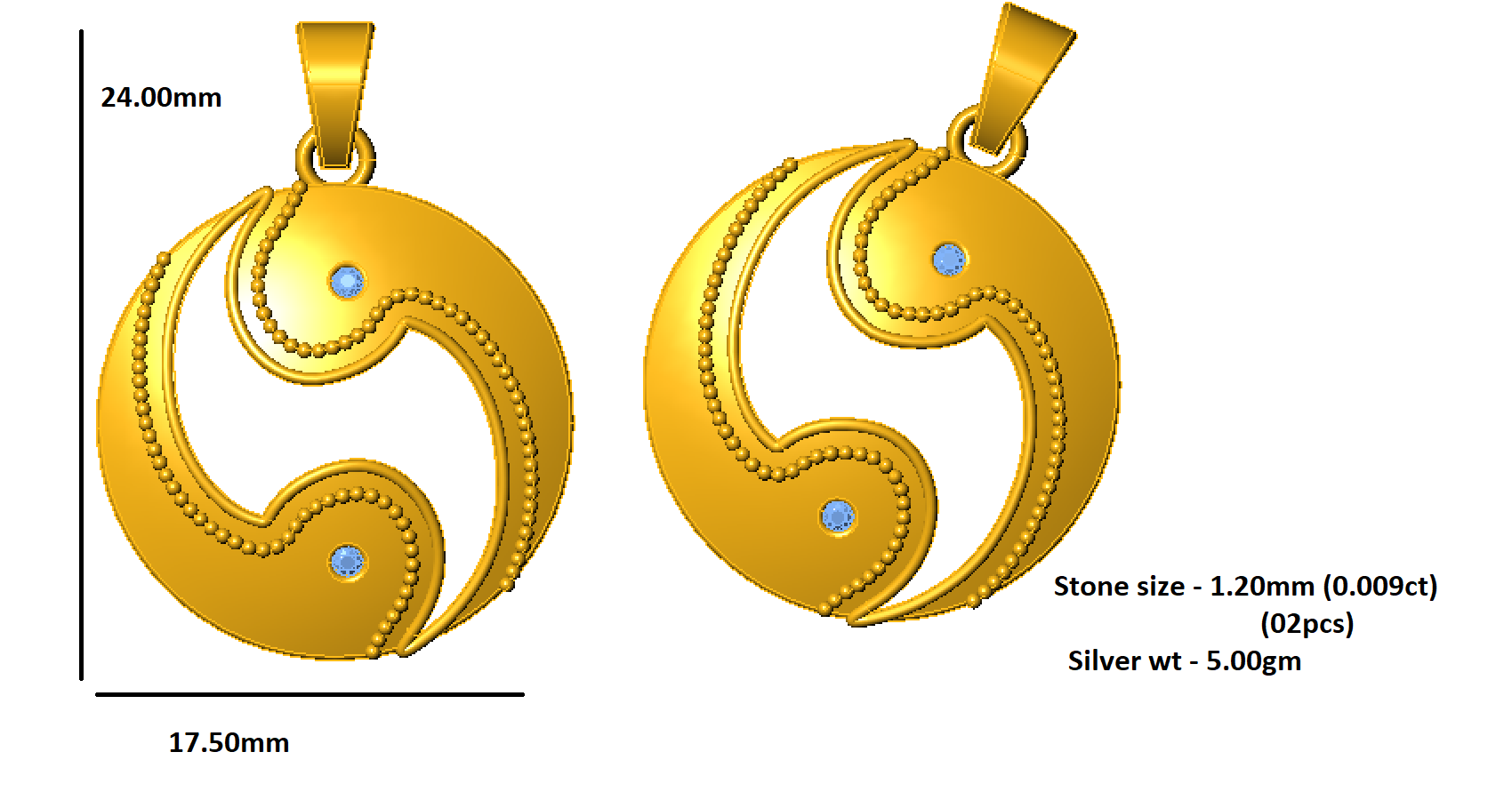 RKC 0.018Ct Moissanite Charm Pendant 925 Silver Jewelry 14K Rose Gold Plated 5gm 24mm