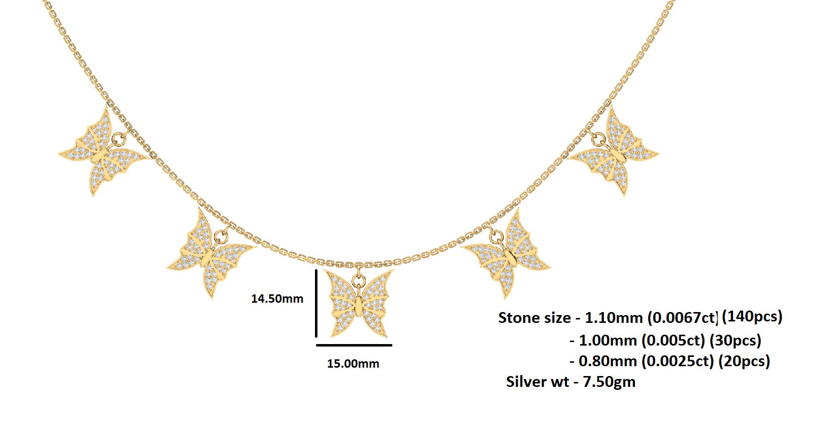 RKC 1.1 CT Moissanite Charming Necklace 925 Silver 14k Yellow gold Plated Product Weight 7.50 GM Height 14.50 MM