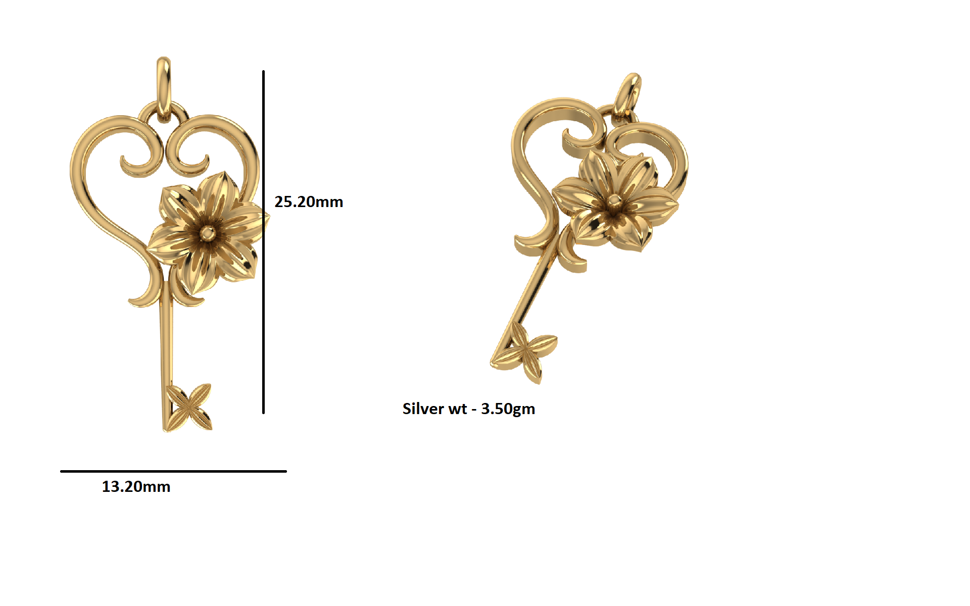 RKC কী স্টাইলের দুল 925 রৌপ্য গহনা 14K হলুদ সোনার প্রলেপ Wt 3.50gm উচ্চতা 25.20mm