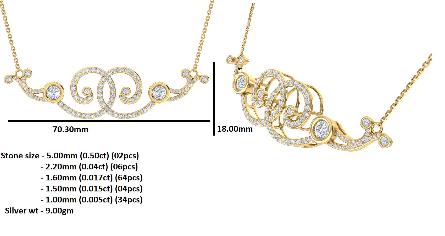 RKC 2.6 CT Moissanite Charm Necklace 925 Silver 14k Rose gold Plated Product Weight 9.00 GM Height 18.00 MM