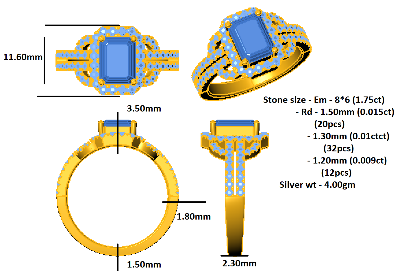 Каштоўны камень RKC, сапфір і муасаніт, заручальны пярсцёнак з стерлингового срэбра 925 пробы, пакрыццё з белага золата 14 карат, вага 4 г, шырыня 2,30 мм