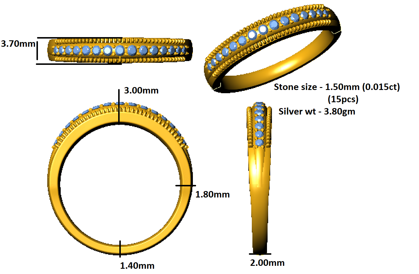 RKC Round Moissanite Wedding Half Eternity Band Ring 925 Sterling Silver 14K Rose Gold Plated Wt 3.80 gm Width 2 MM