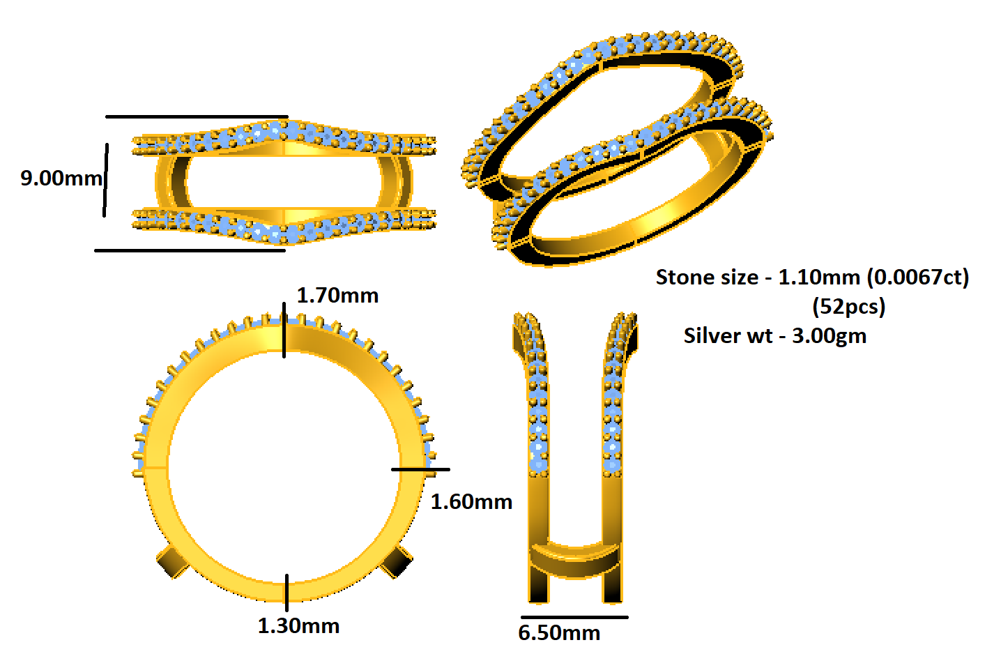 RKC Round Moissanite Enhancer dzseki Gyűrűvédő Esküvői Band 925 Sterling ezüst rózsa aranyozott súly 3 gm szélesség 6,50 mm