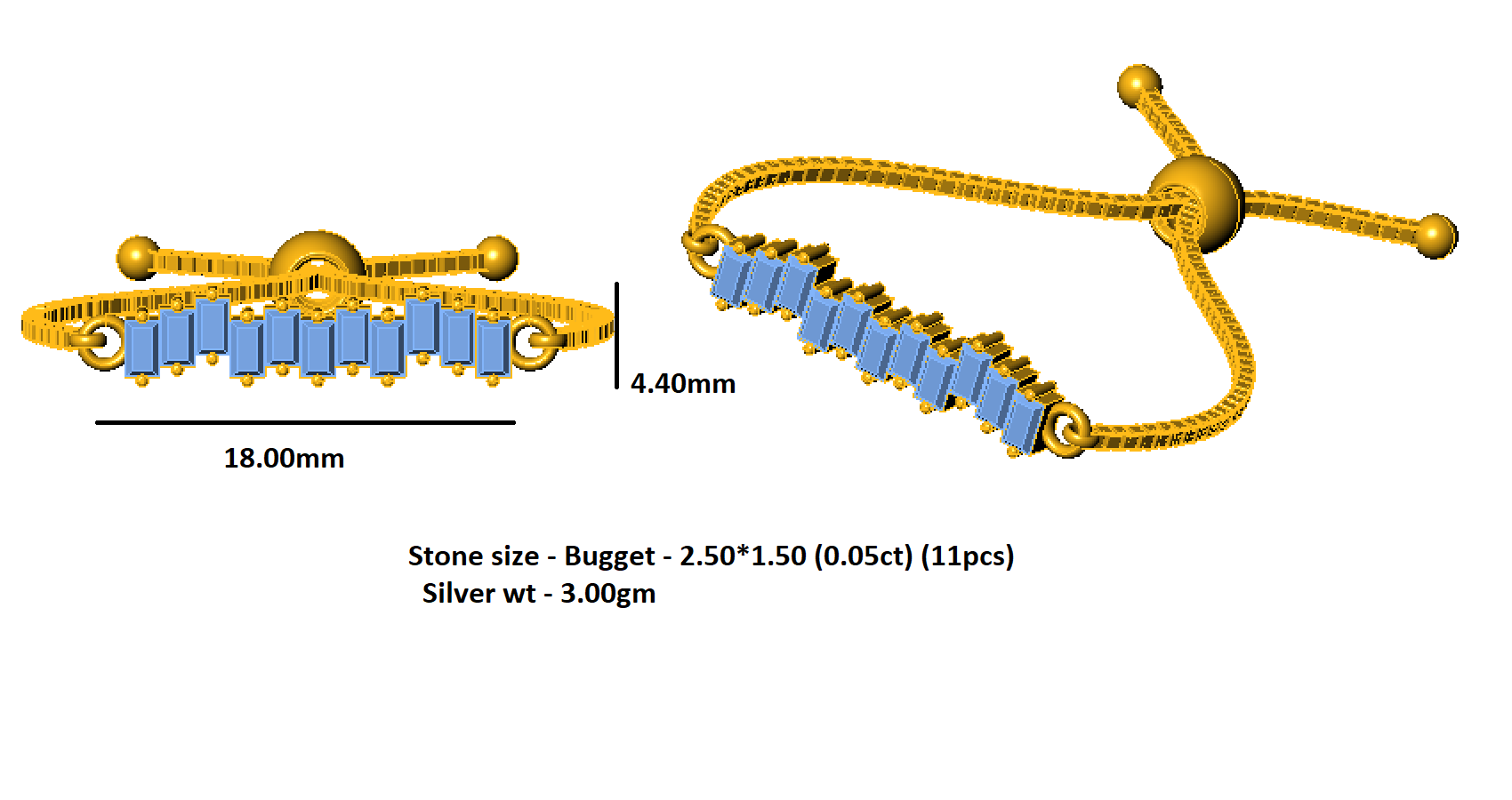 RKC Moissanite Charm Bolo βραχιόλι 14 καρατίων ροζ επιχρυσωμένο Βάρος 3 γρ.