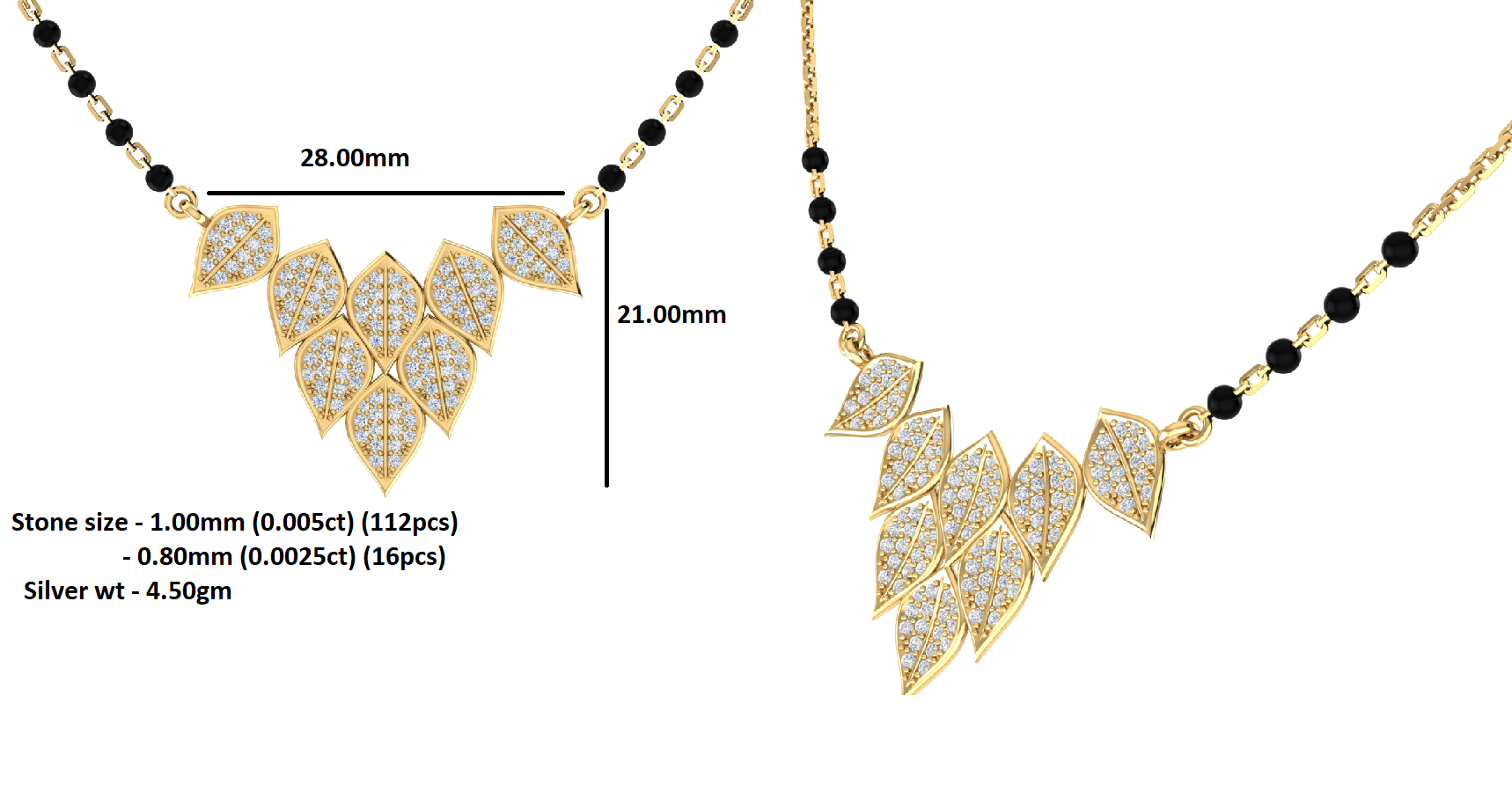 RKC 0.6Ct Moissanite Women Mangalsutra 925 Silver 14k Yellow gold Plated Product Weight 4.50gm Height 21.00mm