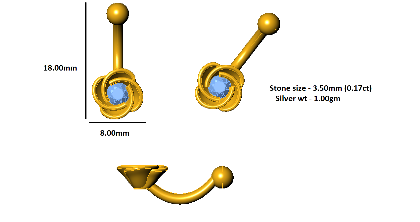 RKC JEWELRY 925 Sterling Silver Women Belly Button Jewelry 14k Yellow Gold Plated Product Wt 1.00 gm