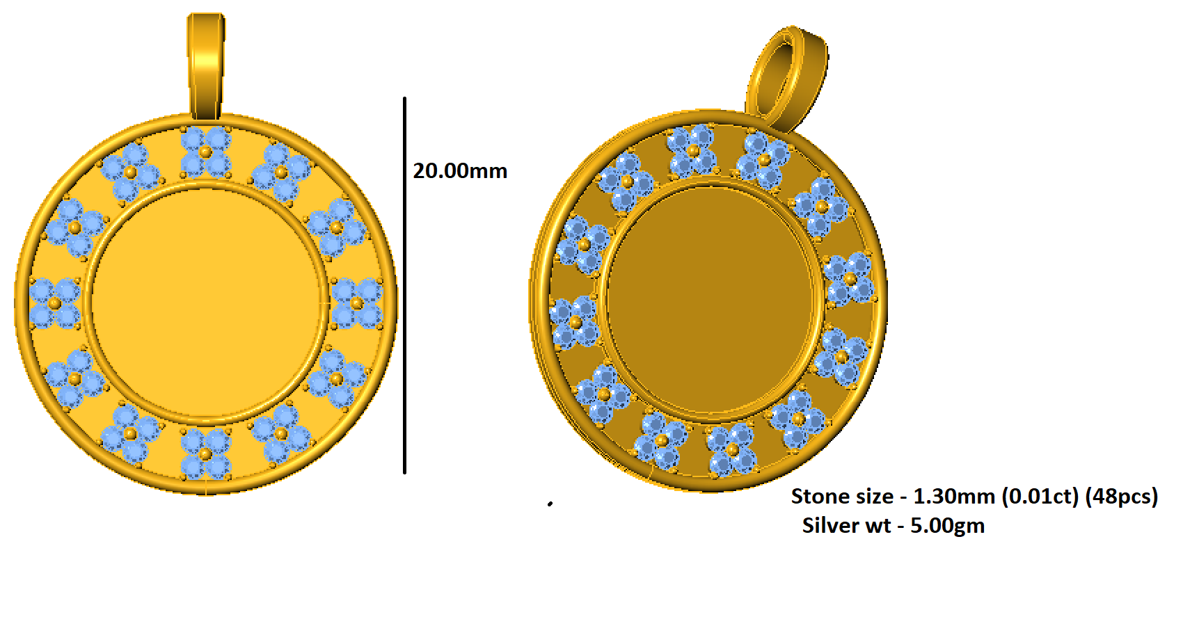 RKC 0.48Ct Moissanite Halo Photo Pendant 925 Silver Jewelry 14K Yellow Gold Plated Wt 5gm Height 20mm