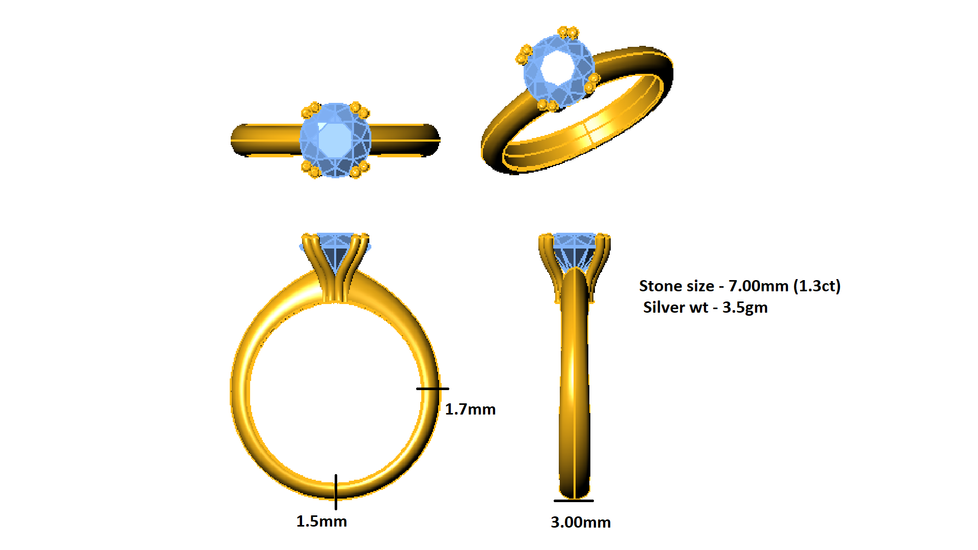 RKC 925 стерлингового срэбра 14 карат з пакрыццём з жоўтага золата 1,3 карата Муасанітавы пярсцёнак-пасьянс для жонкі Вага 3,5 г, шырыня 3 мм