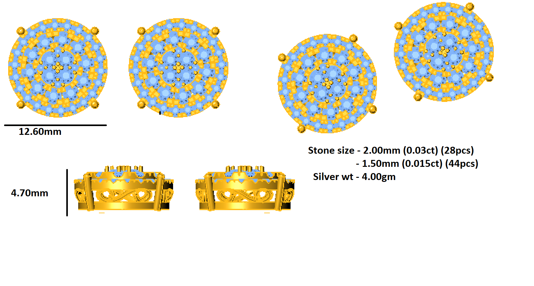 RKC 925 Sterlingsølv skrue tilbake Stud kvinner øredobber 14k gul Overvekt 2,80 GM Høyde 9,50 MM