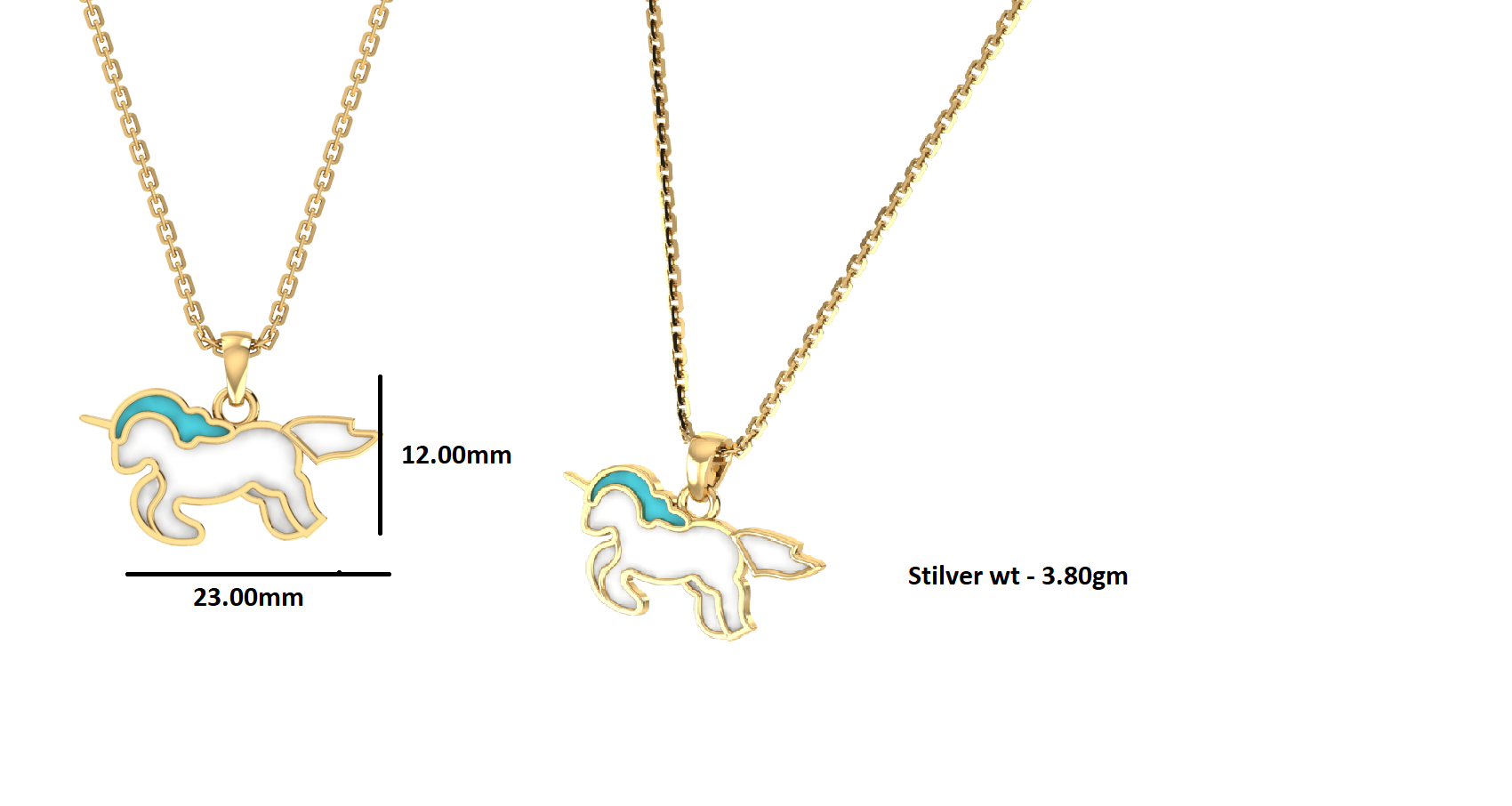 Кулон RKC з эмаляваным аднарогам, ювелірныя вырабы з срэбра 925 пробы, пакрыццё з жоўтага золата 14 карат Вага прадукту 3,80 г Вышыня 12,00 мм