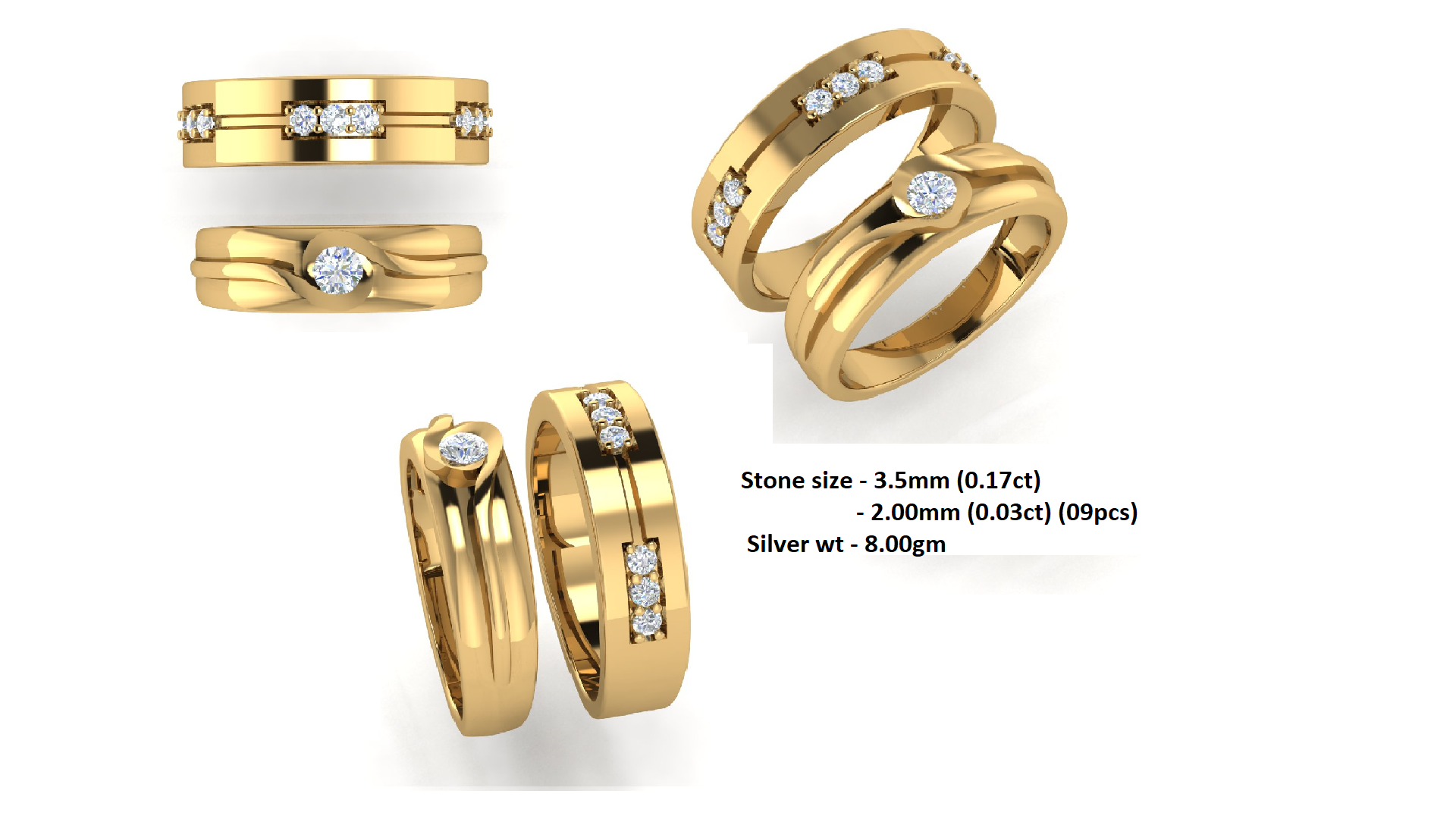 RKC Round 0.44 Ct Moissanite 925 Silver Wedding Couple Bands For Bride 14K Rose Gold Plated Wt 8 gm