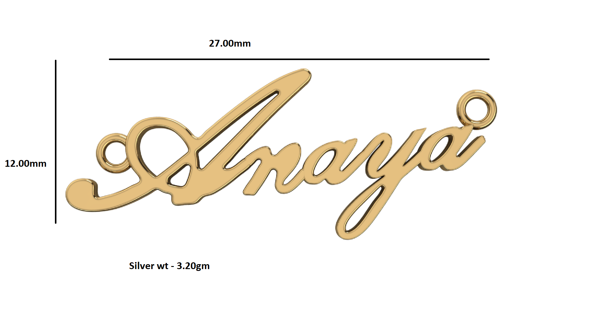 RKC Custom Name Unisex Pendant 925 Sterling Silver 14K Yellow Gold Plated Wt 3.20 gm Height 12.00mm