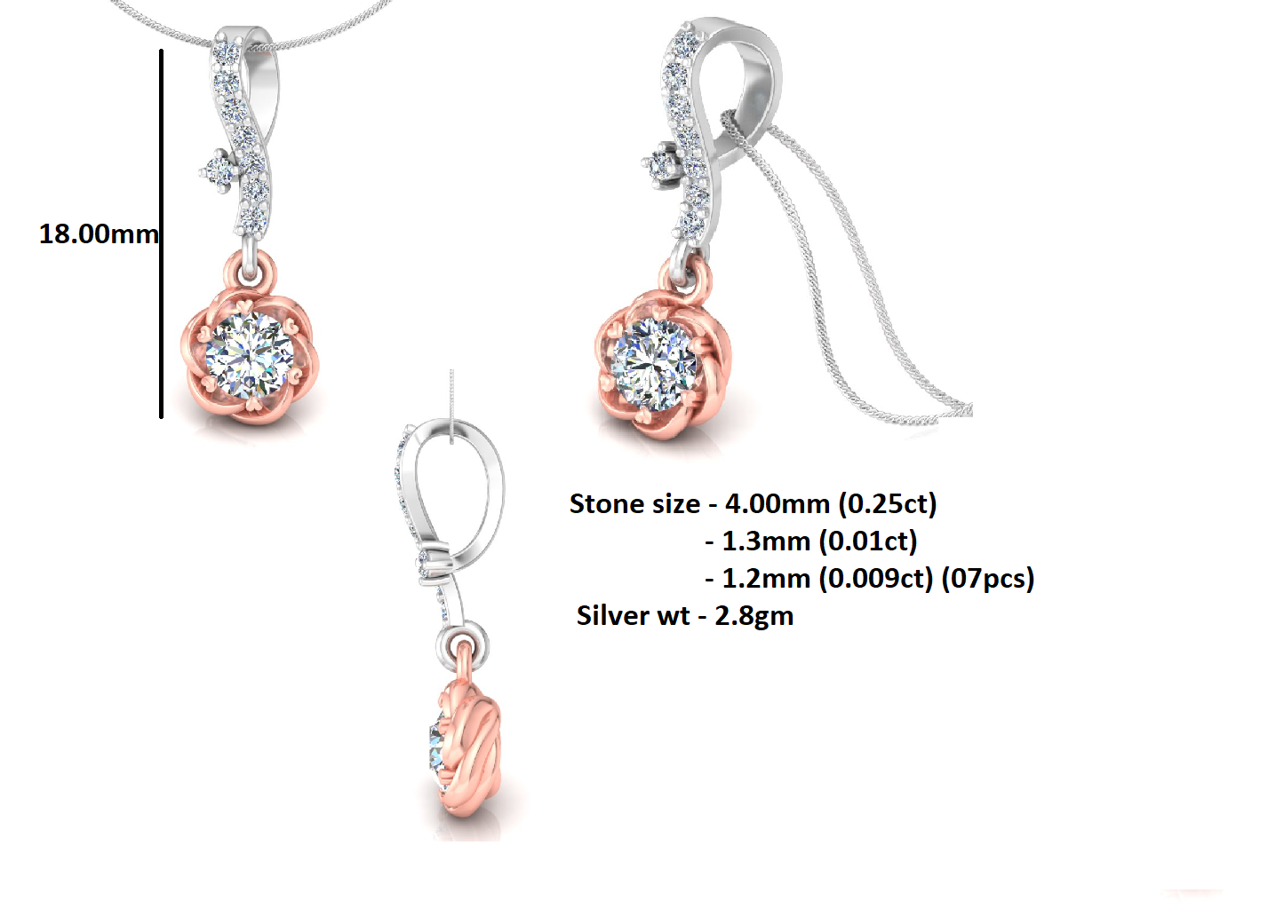 RKC 925 Sterling Silver Flower Drop 0,35 Ct moissanite medál 14K kéttónusú aranyozott súly 2,8 g magasság 18 mm