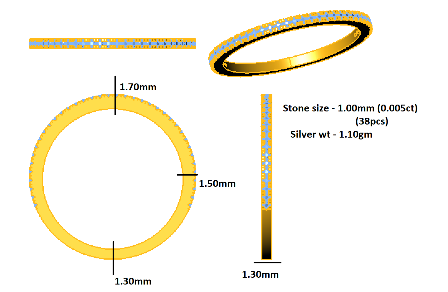आरकेसी राउंड मोइसानाइट 925 स्टर्लिंग सिल्वर हाफ इटरनिटी स्टैकेबल बैंड रिंग महिलाओं के लिए 925 सिल्वर 14K रोज़ गोल्ड प्लेटेड वजन 1.10 ग्राम चौड़ाई 1.30 एमएम