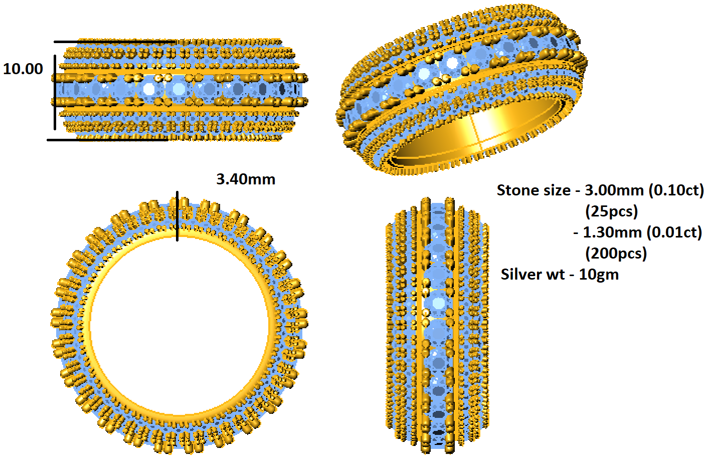 RKC 4.5Ct Cincin Pertunangan Moissanite Potongan Bulat 925 Perak 14K Kuning Emas Berlapis Tali Pria Berat 10Gm